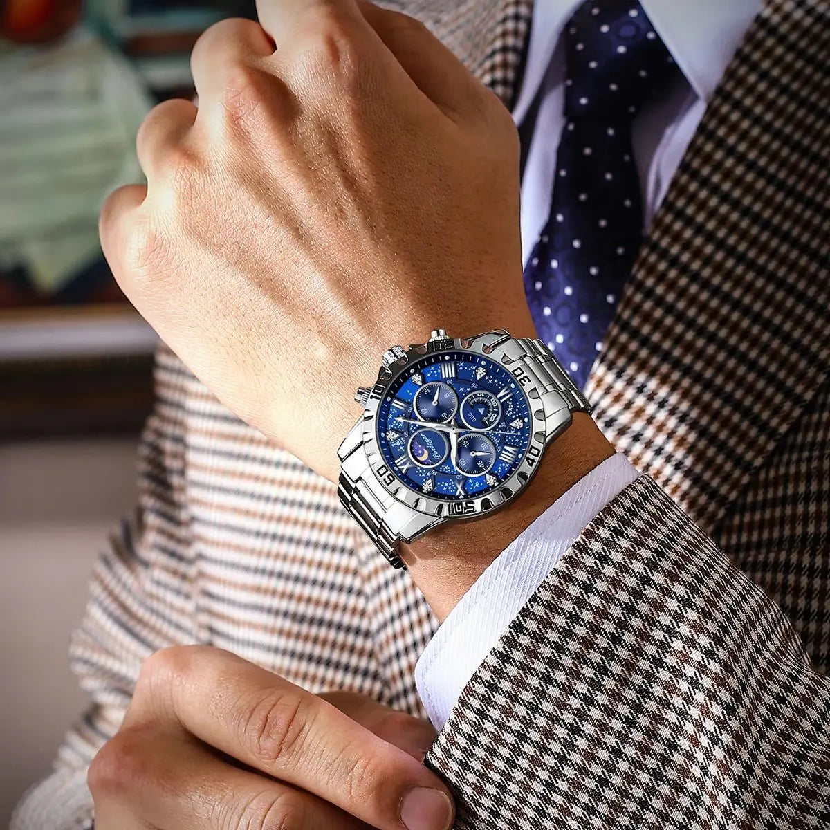 Chronograph Watch with Multiple Time Zone – Roman Numeral Dial & Sapphire Crystal