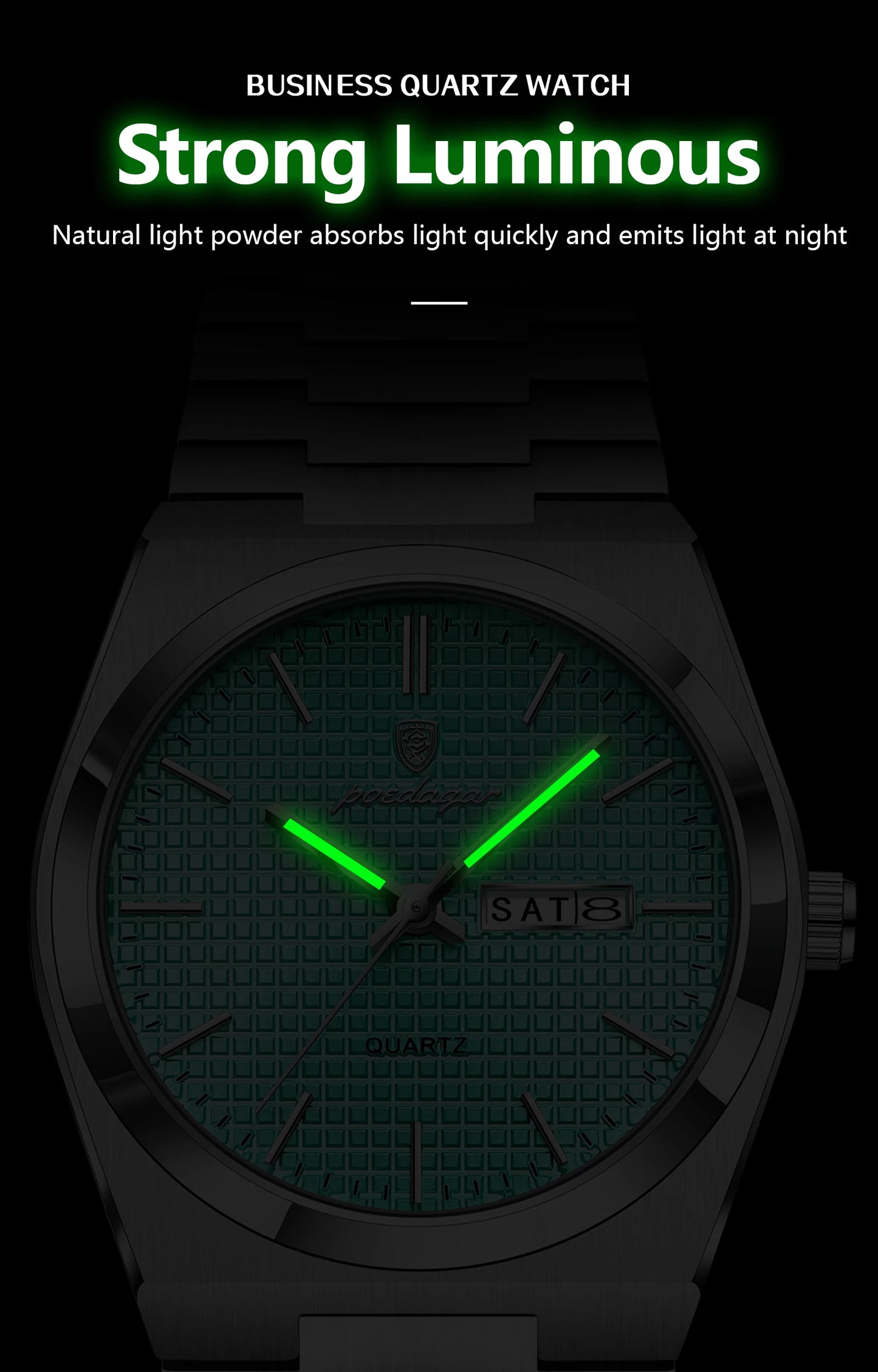 Full Calendar Stainless Steel Watch – Luminous Dial with Hidden Clasp Bracelet