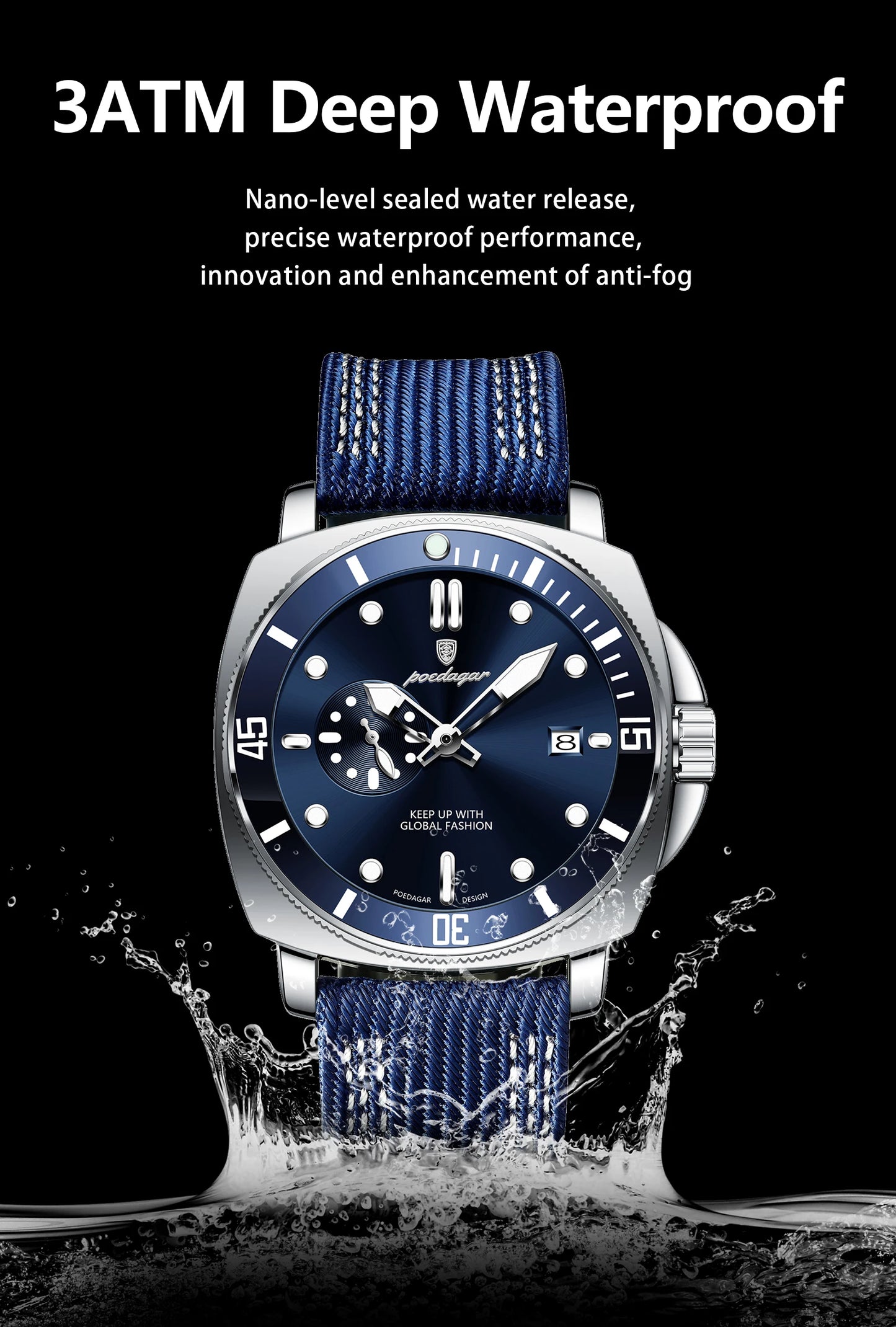 Nylon Strap Business Watch – Luminous Dial with Date & Hidden Clasp