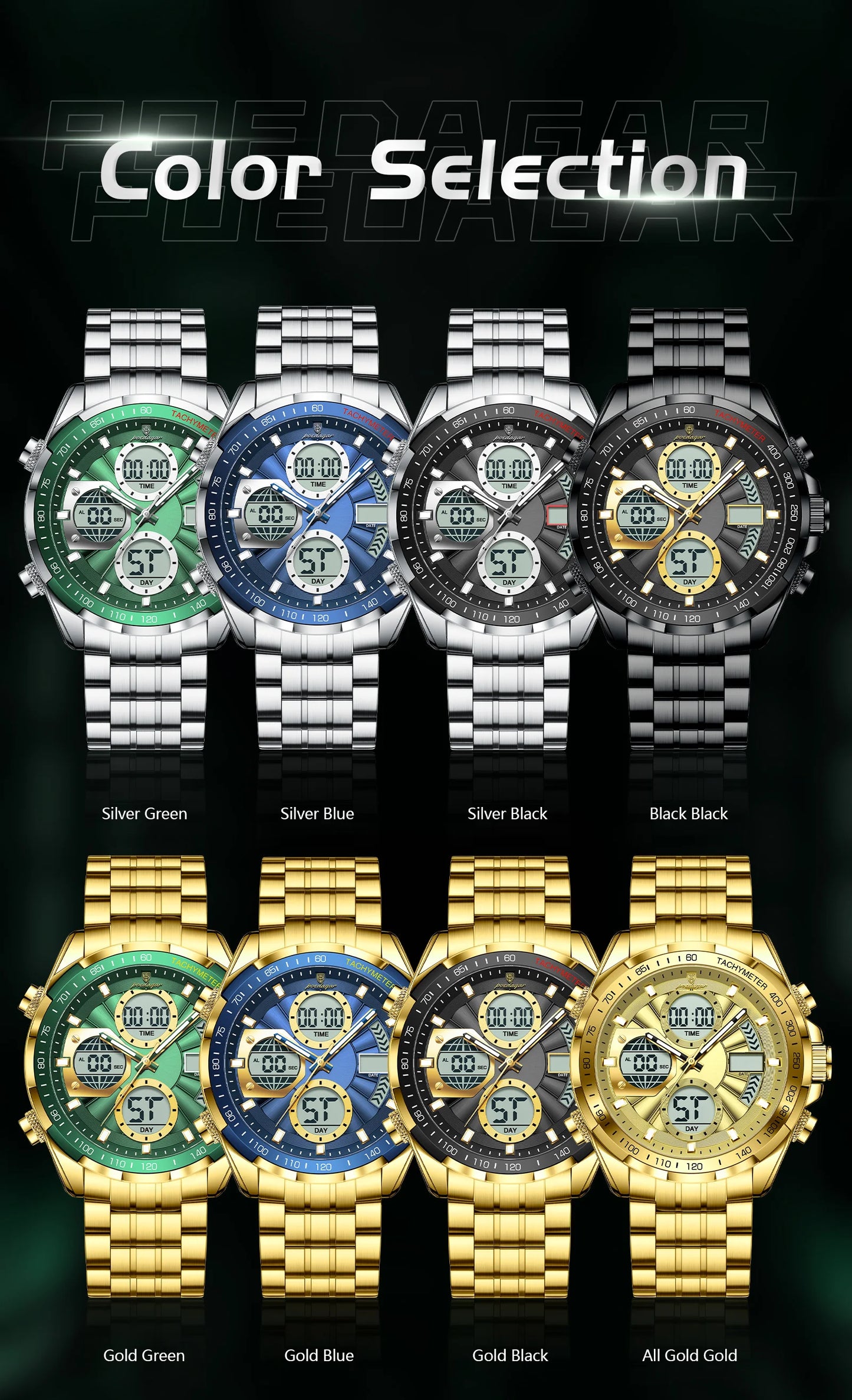 Dual Time Chronograph Watch – Analog-Digital Display with LED & Full Calendar