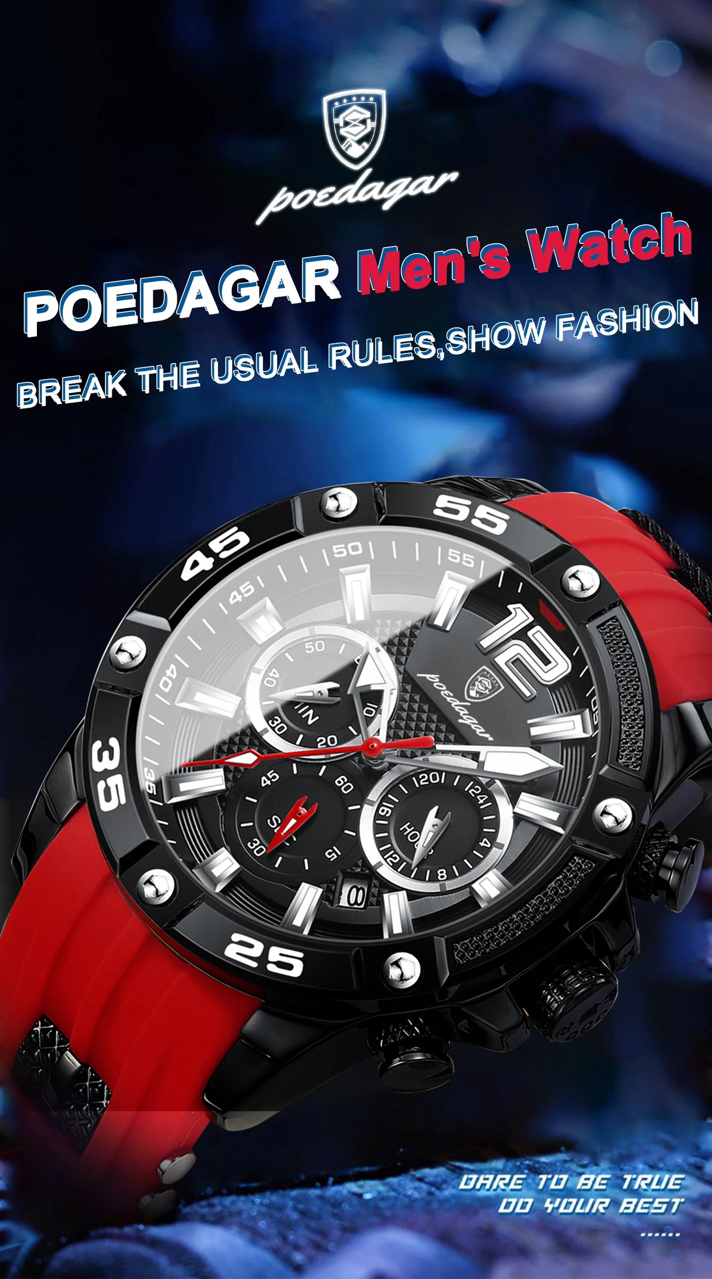 Large Chronograph Sport Watch – Luminous Dial with Silicone Strap & Date