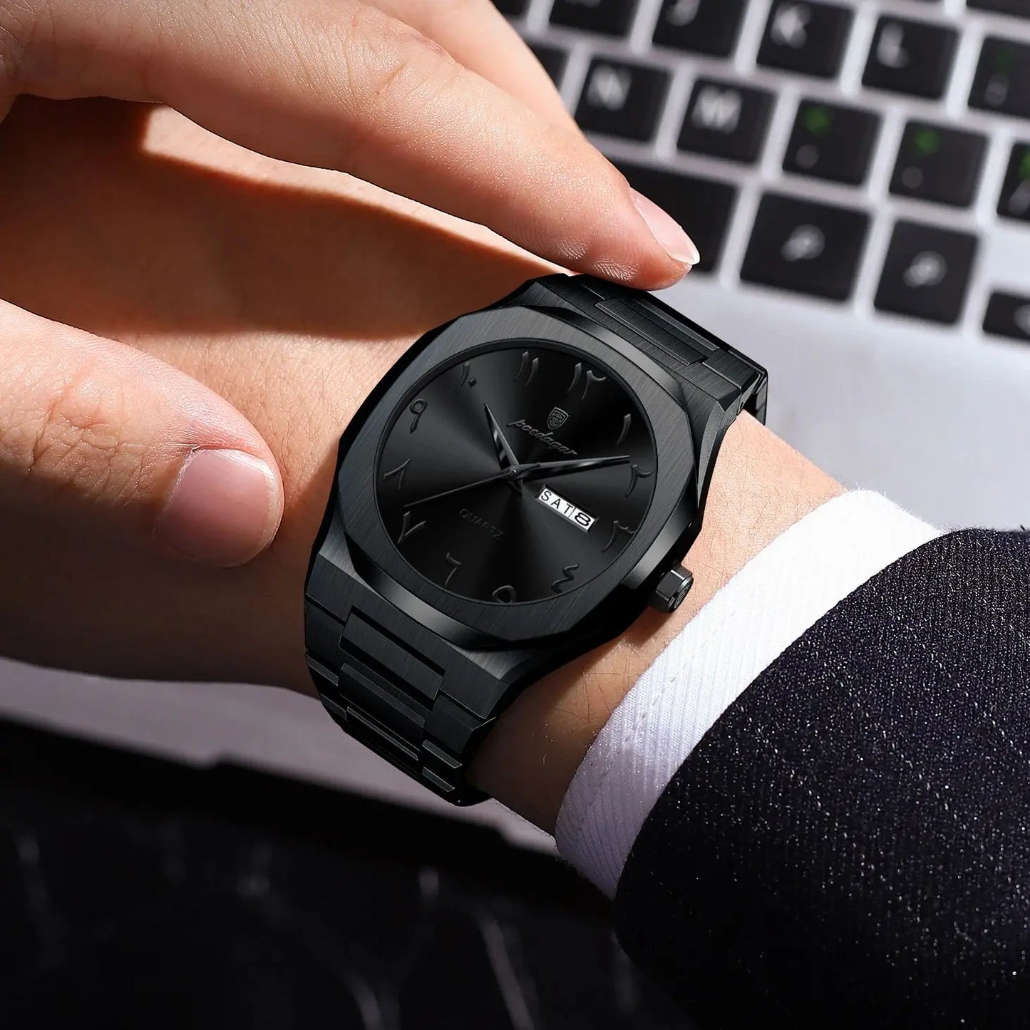 Irregular Shape Full Calendar Watch – Date & Week Display with Hidden Clasp