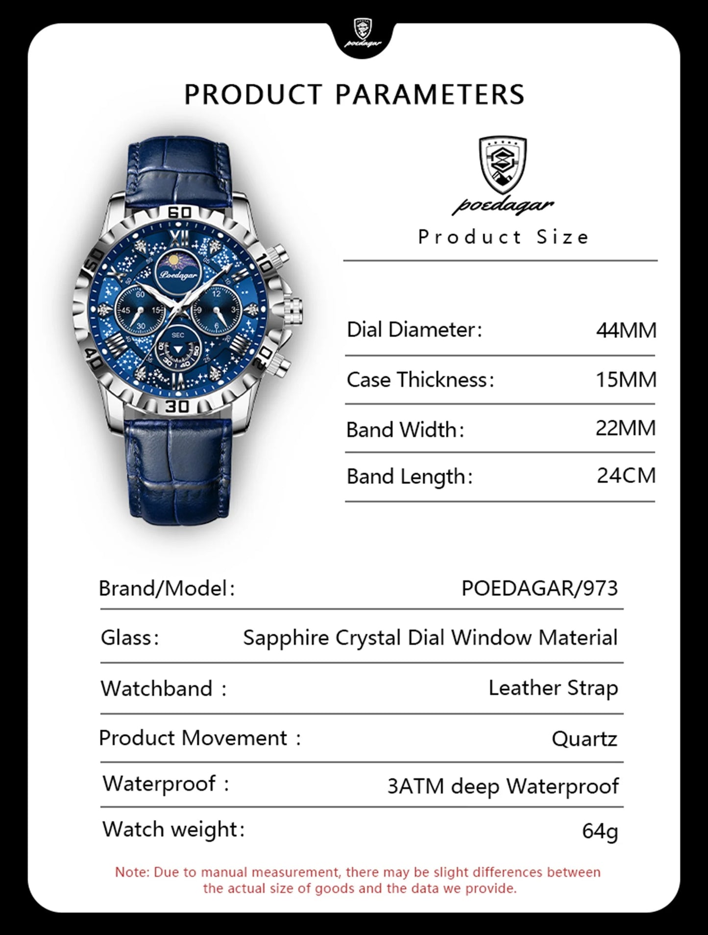 Chronograph Watch with Multiple Time Zone – Leather Strap & Sapphire Crystal