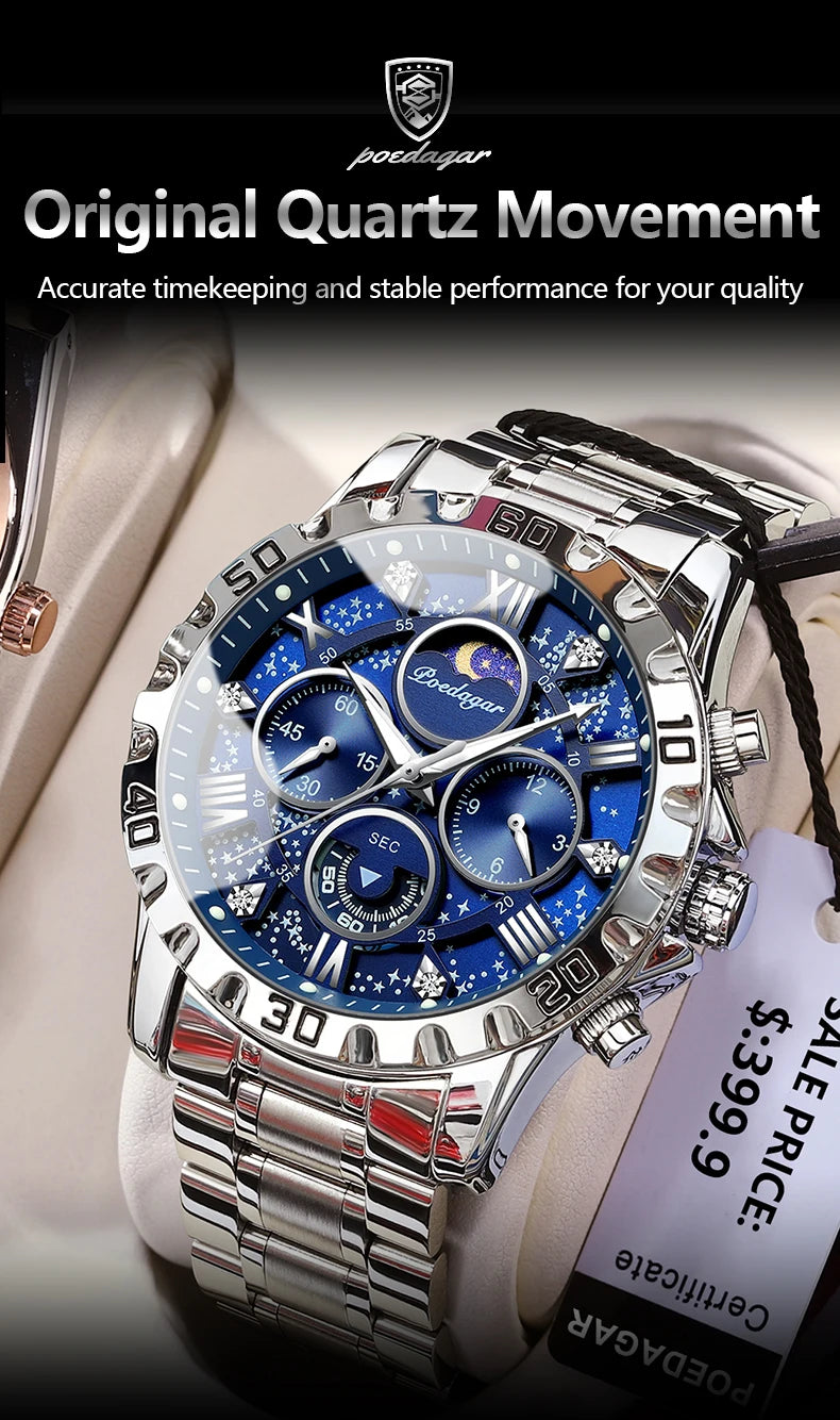 Chronograph Watch with Multiple Time Zone – Roman Numeral Dial & Sapphire Crystal