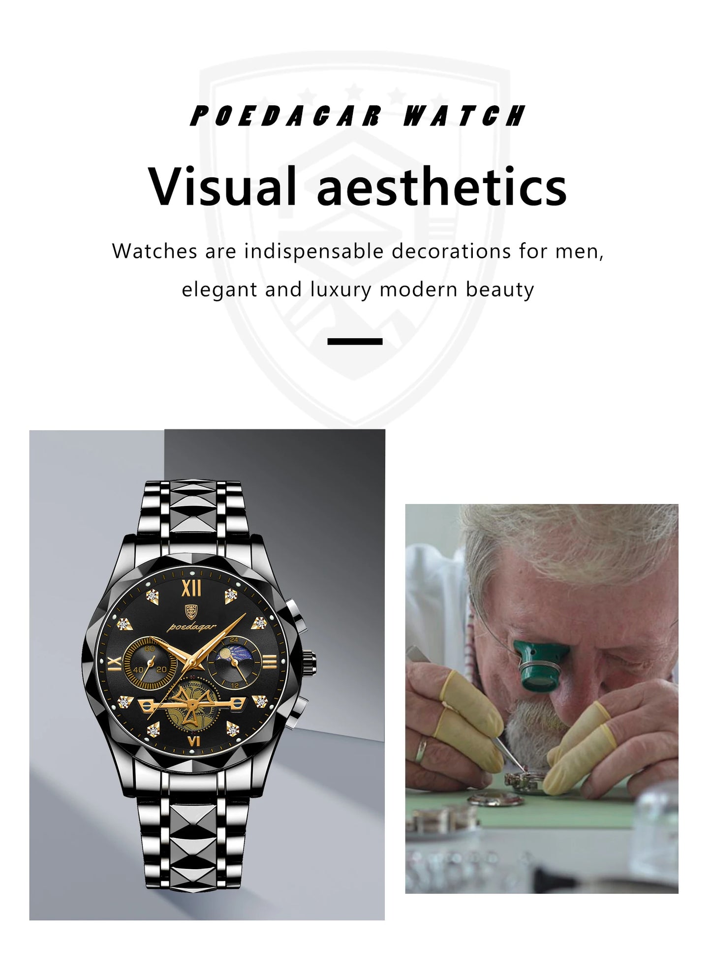 Round Chronograph Watch – Roman Numeral Dial with Hidden Clasp Bracelet