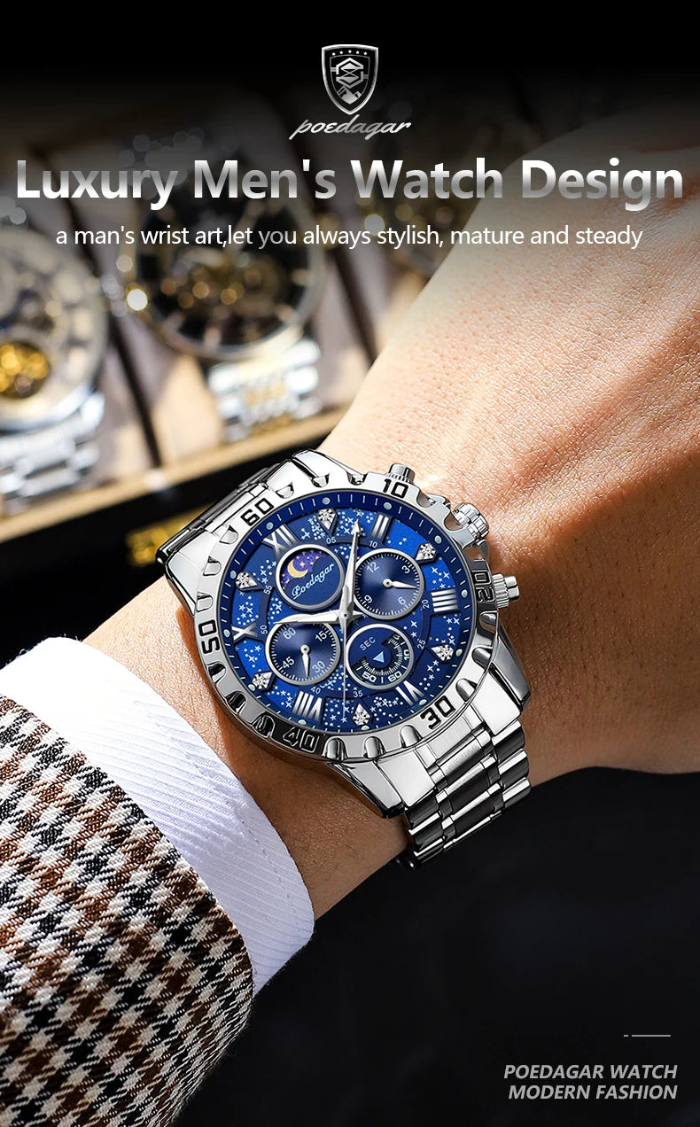 Chronograph Watch with Multiple Time Zone – Roman Numeral Dial & Sapphire Crystal
