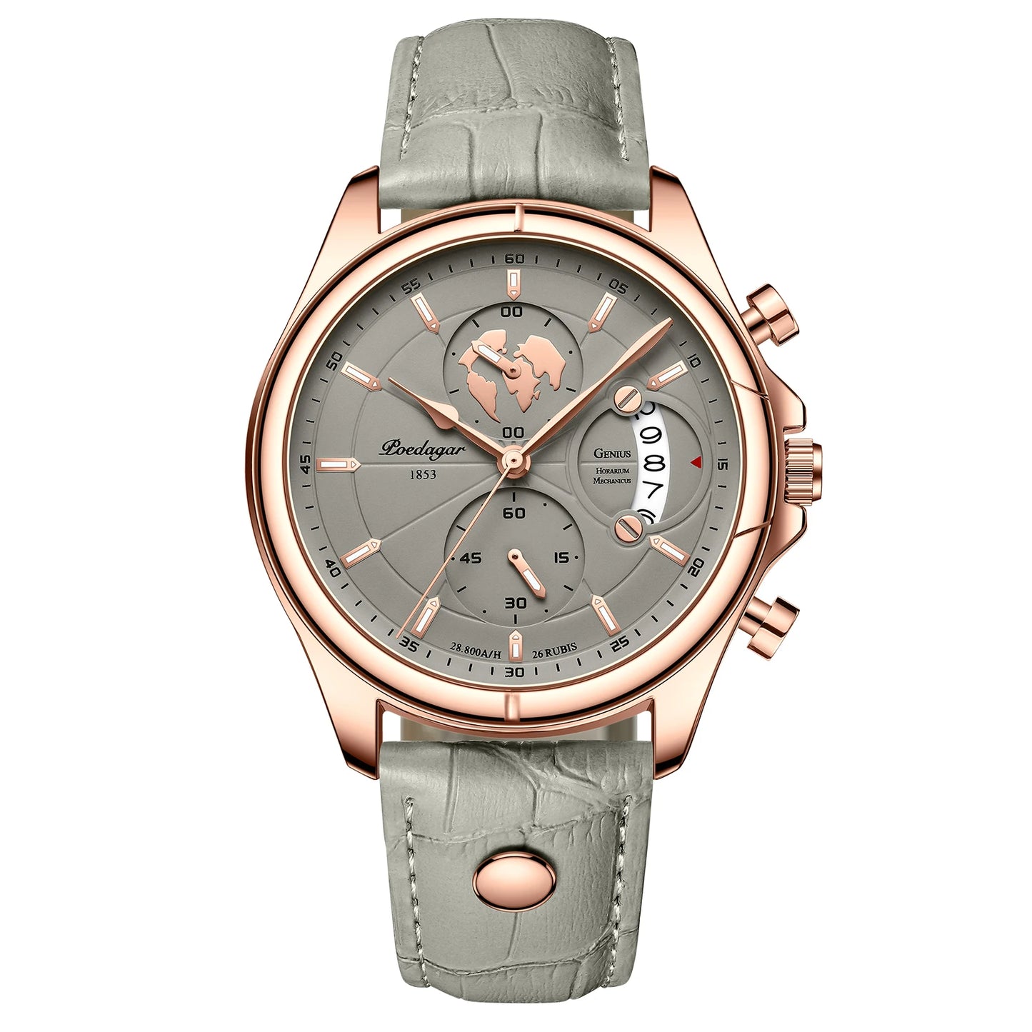 Chronograph Leather Watch – Full Calendar & Luminous Dial