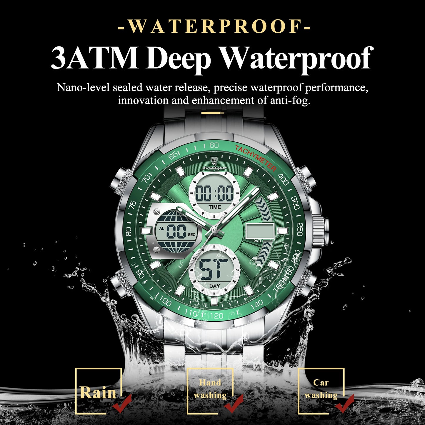 Dual Time Chronograph Watch – Analog-Digital Display with LED & Full Calendar