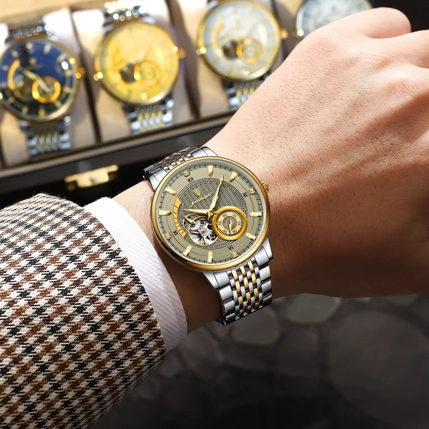 Automatic Skeleton Watch – Luminous Tourbillon Style with Sapphire Crystal