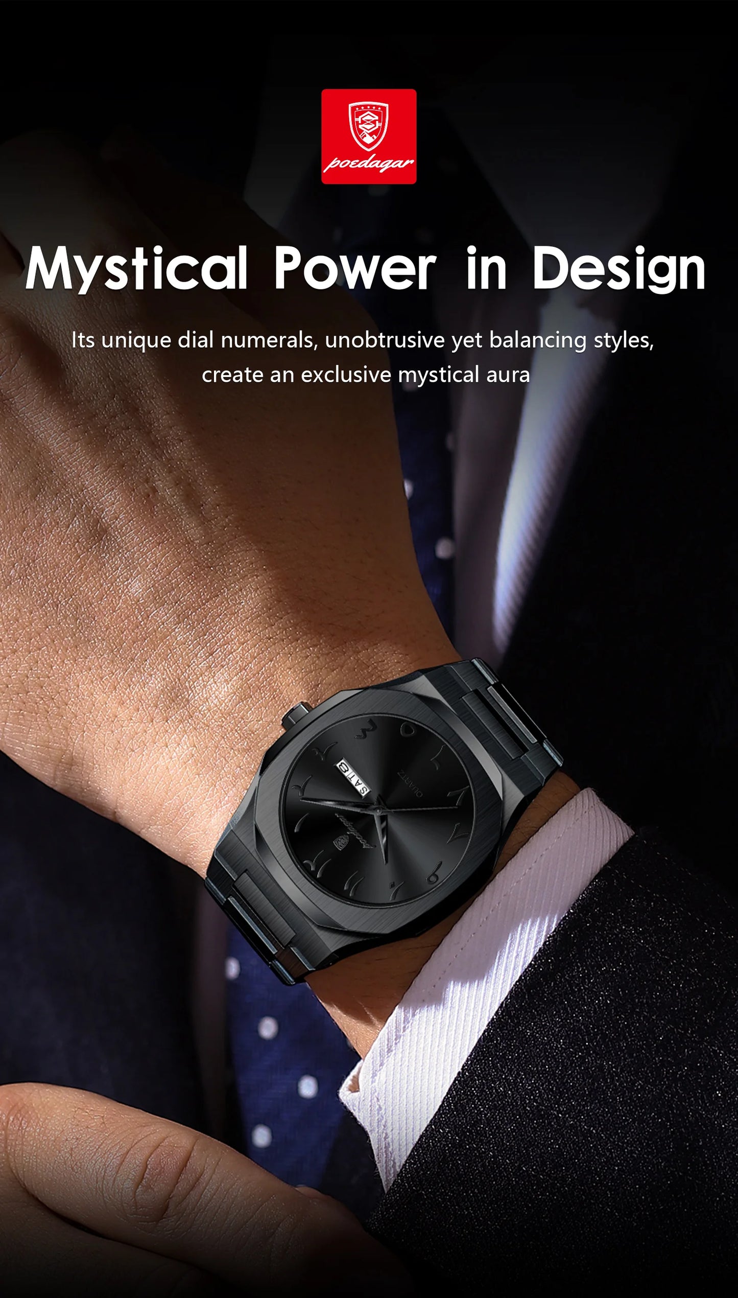 Irregular Shape Stainless Steel Watch – Full Calendar with Date & Week Display