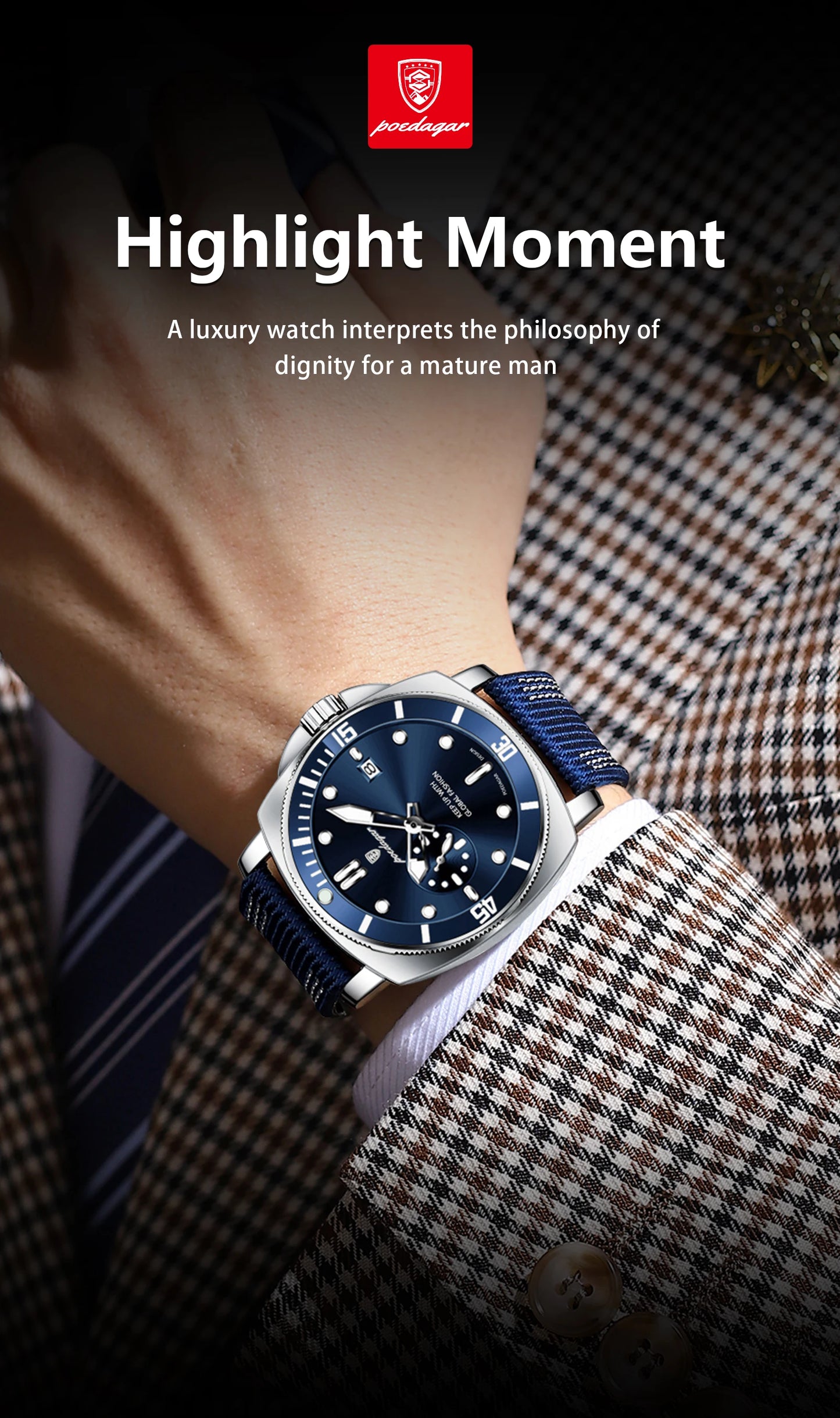 Nylon Strap Business Watch – Luminous Dial with Date & Hidden Clasp