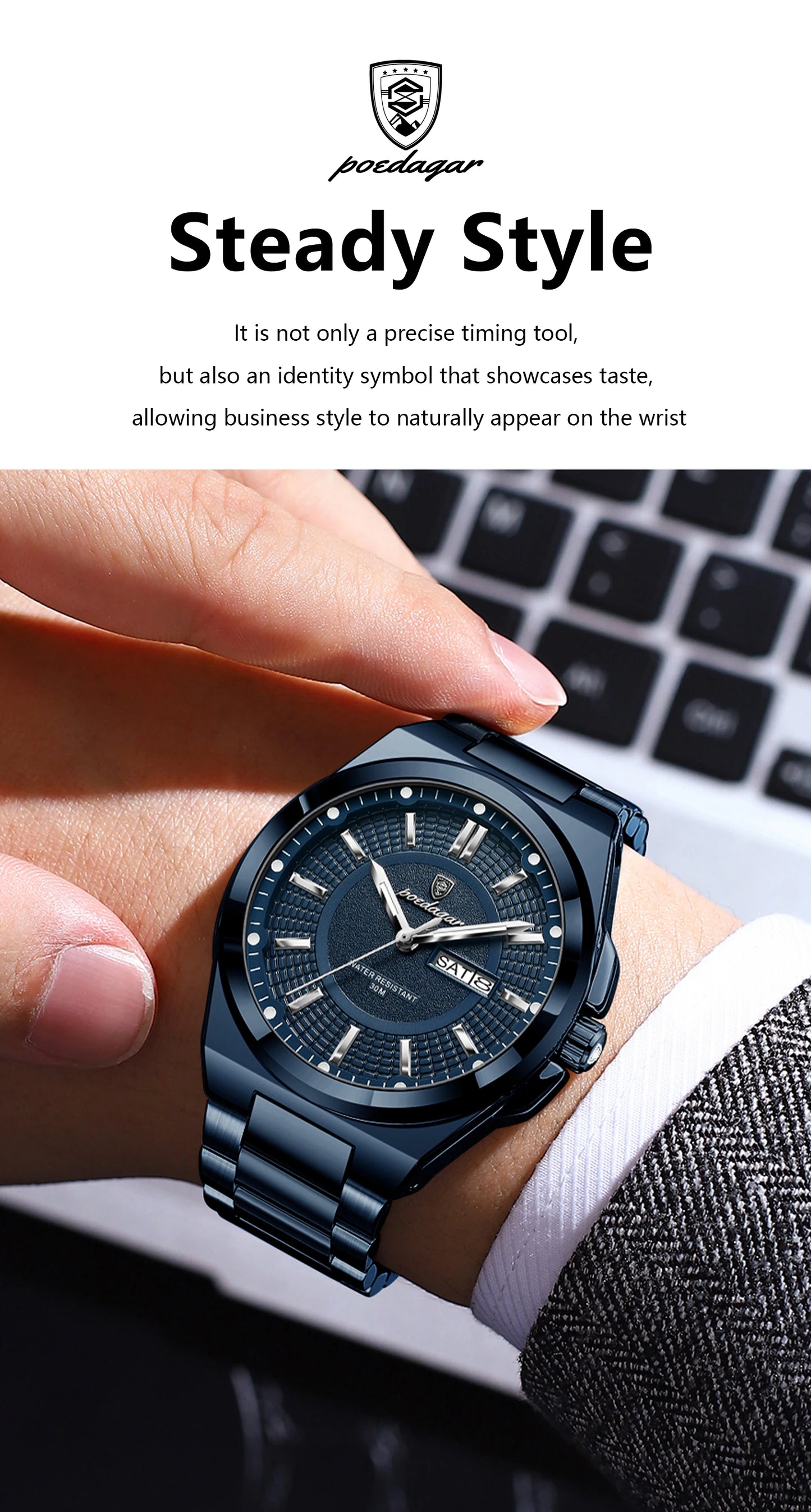 Premium Men's Chronograph Watch – Stainless Steel, Luminous, 3Bar Water‑Resistant