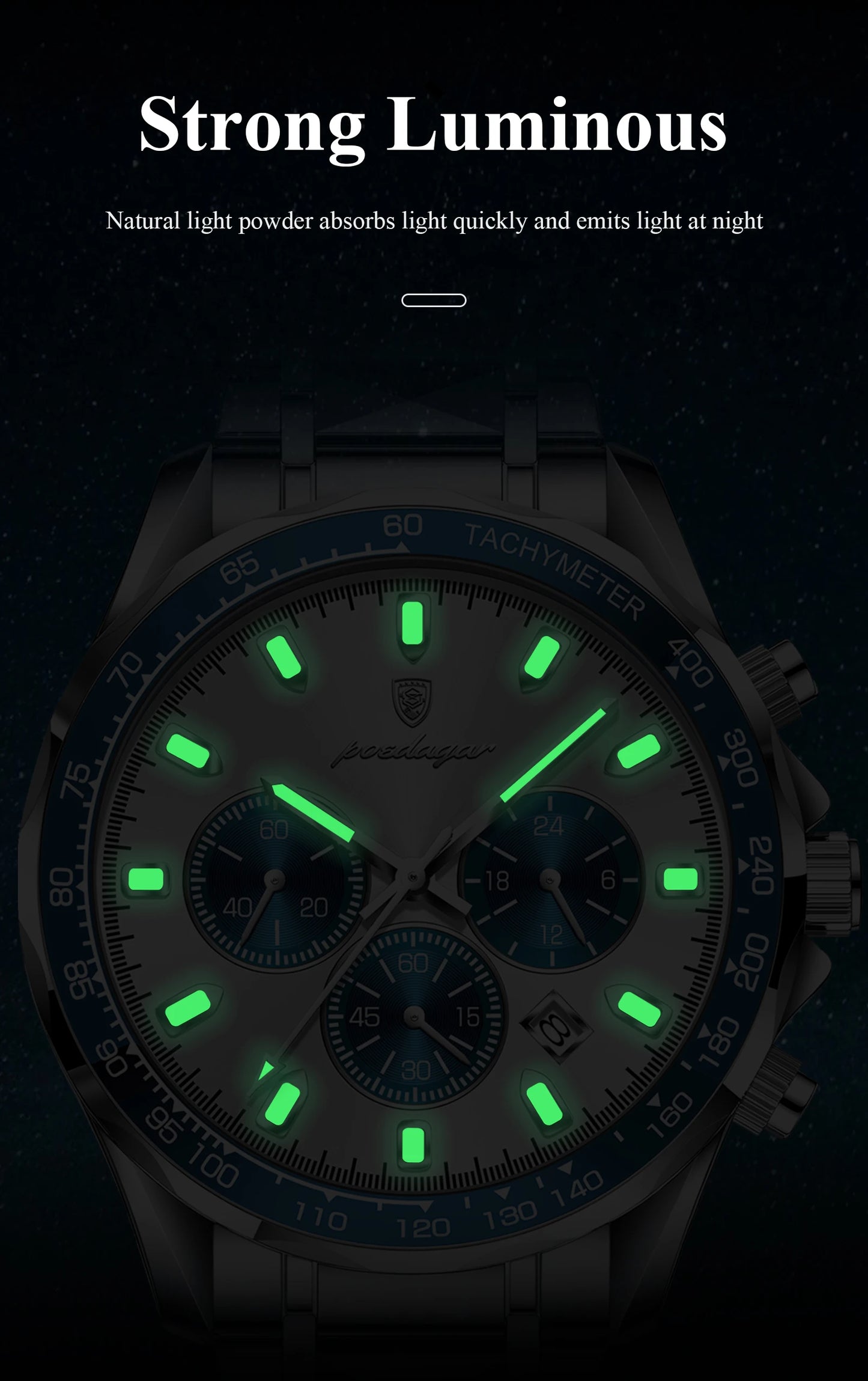 Chronograph Date Watch – Luminous Dial with Hidden Clasp Bracelet
