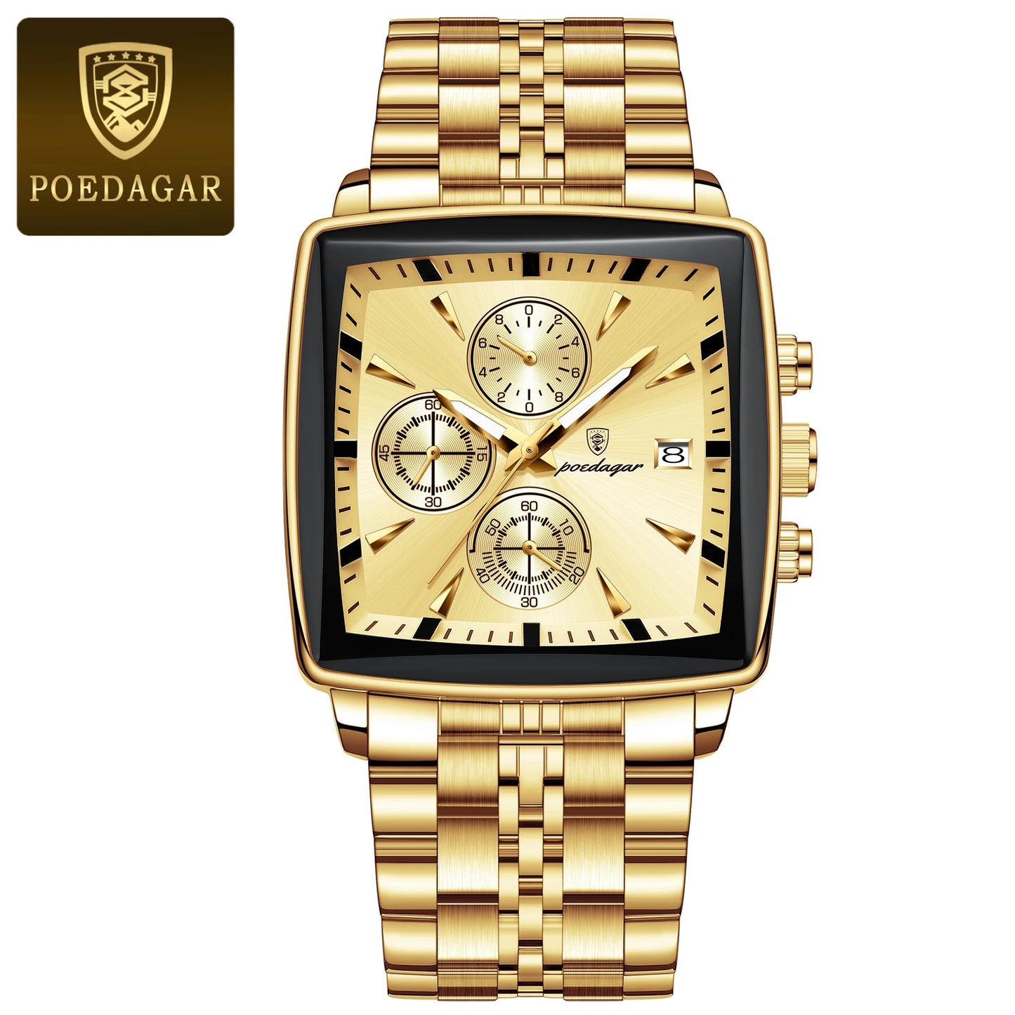 Square Chronograph Watch – Bold Numberless Dial with Hidden Clasp Bracelet