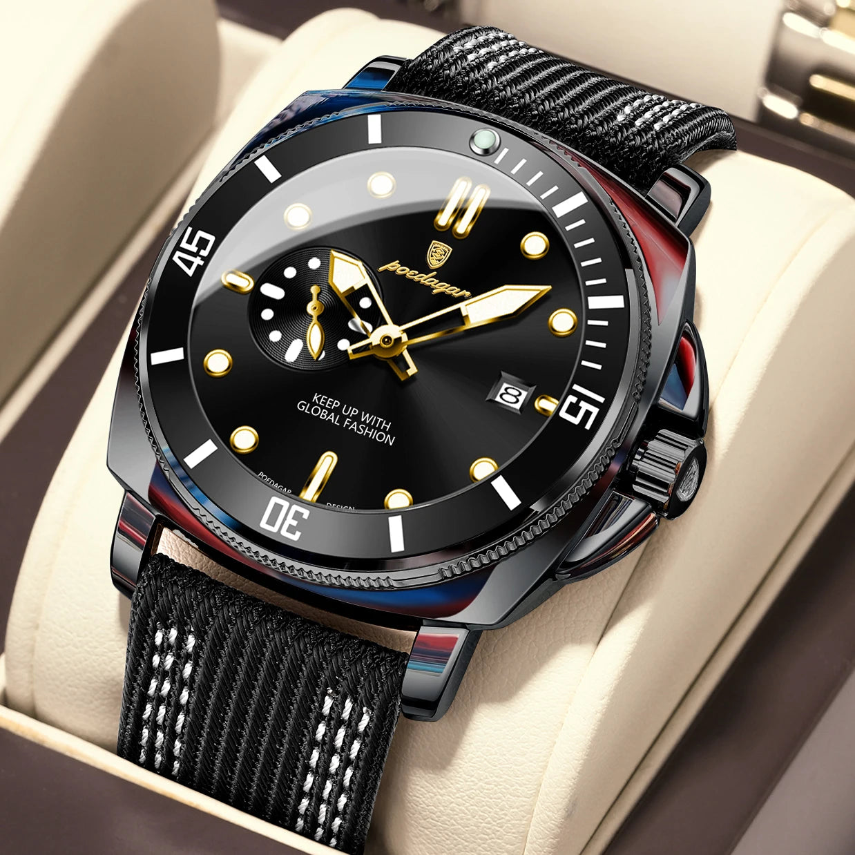Nylon Strap Business Watch – Luminous Dial with Date & Hidden Clasp