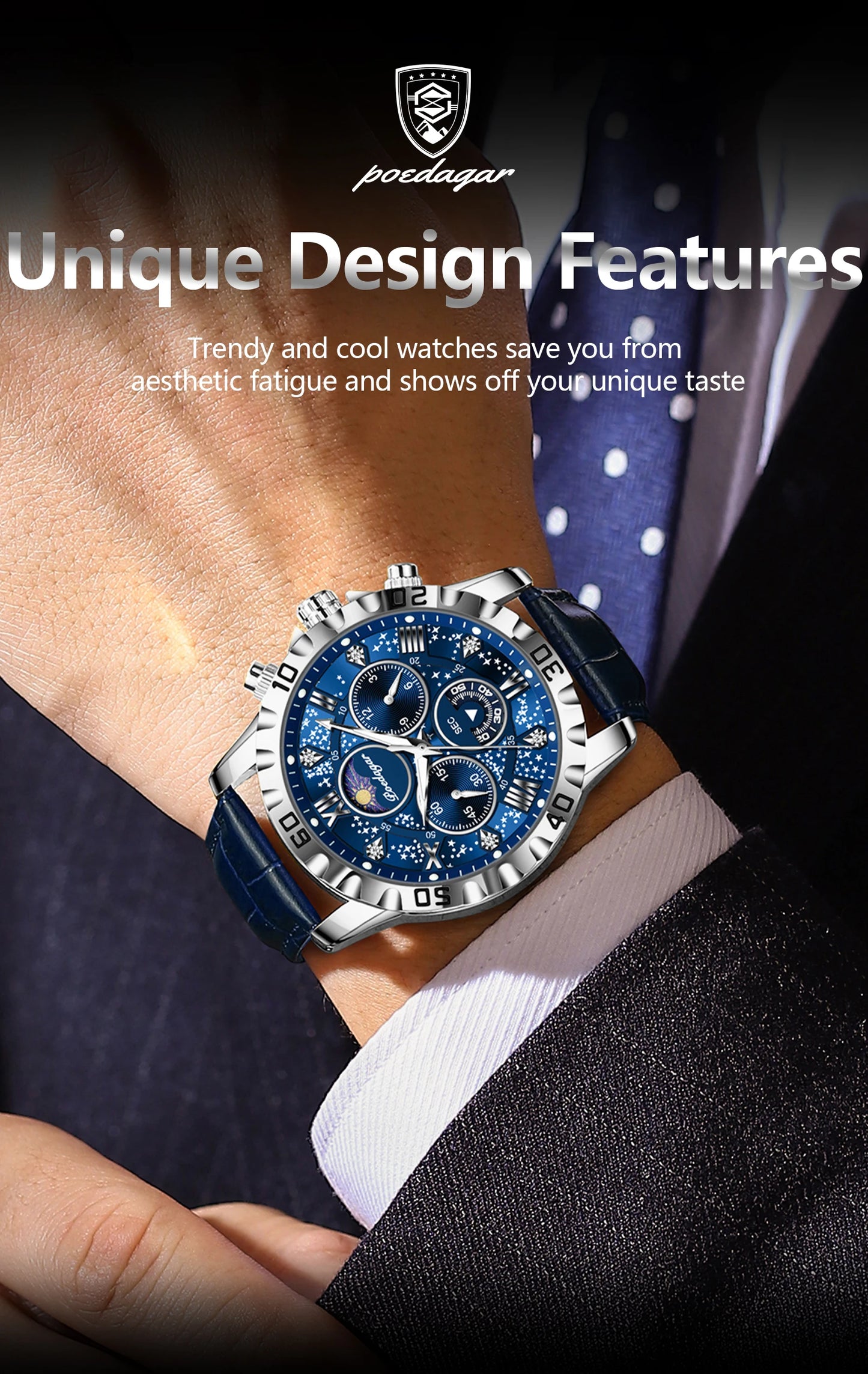 Chronograph Watch with Multiple Time Zone – Leather Strap & Sapphire Crystal