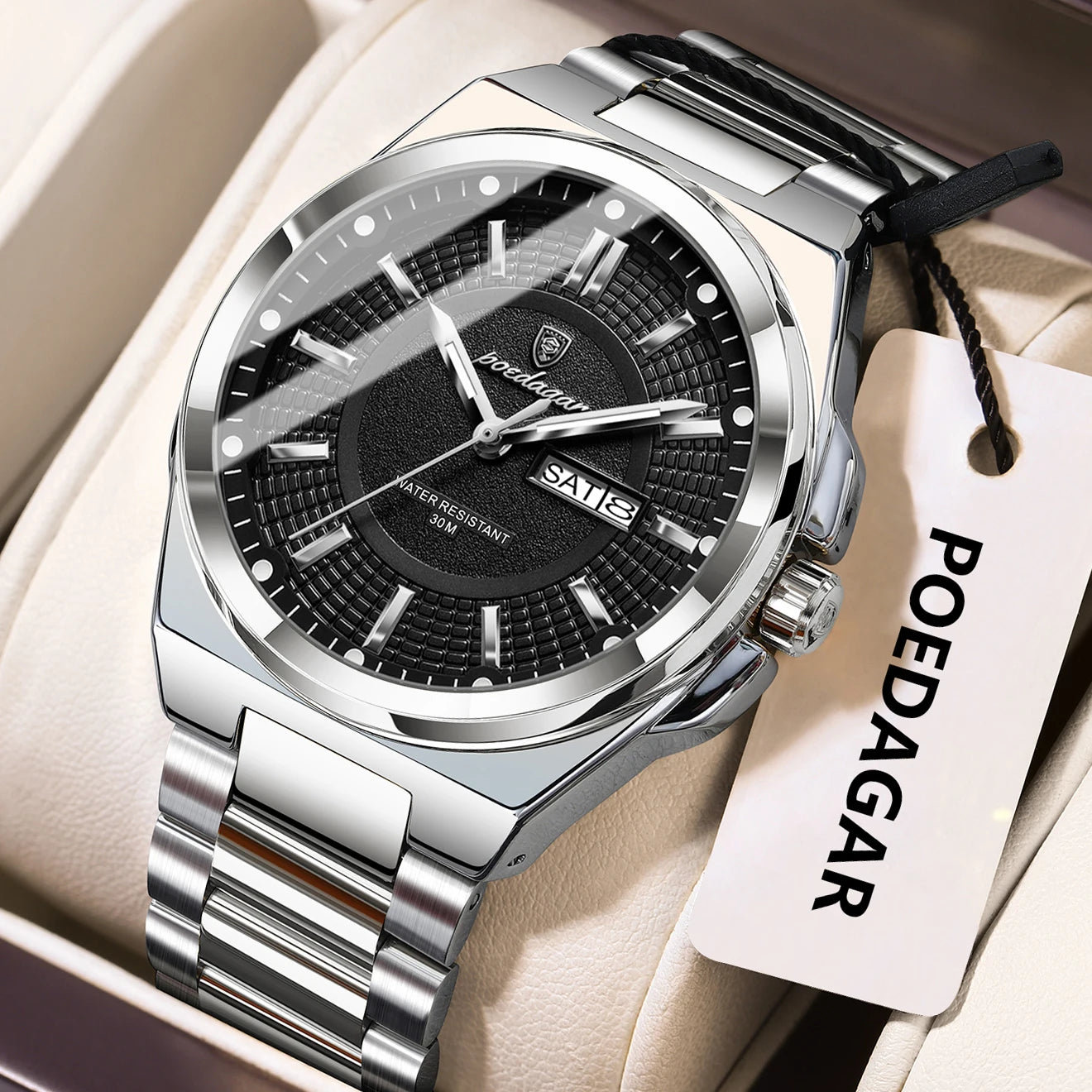 Full Calendar Sport Watch – Luminous Dial with Hidden Clasp Bracelet