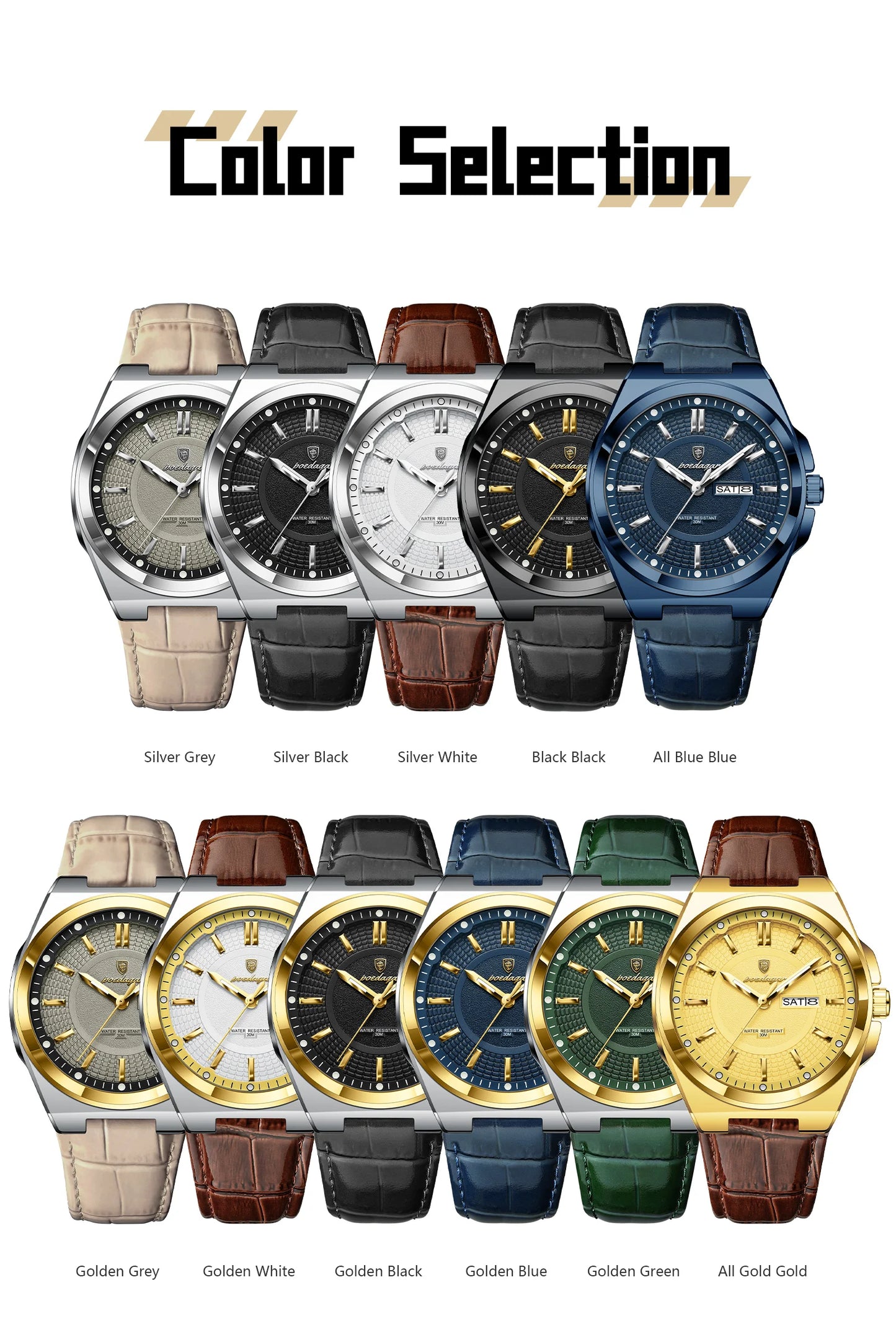 Full Calendar Leather Watch – Luminous Dial with Date & Week Display