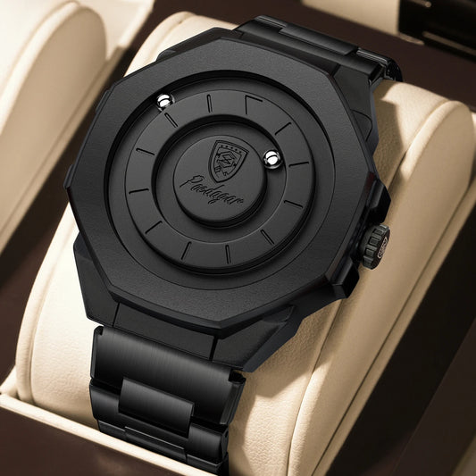 Sculpted Irregular Sport Watch – Large Numberless Dial with Hidden Clasp Bracelet