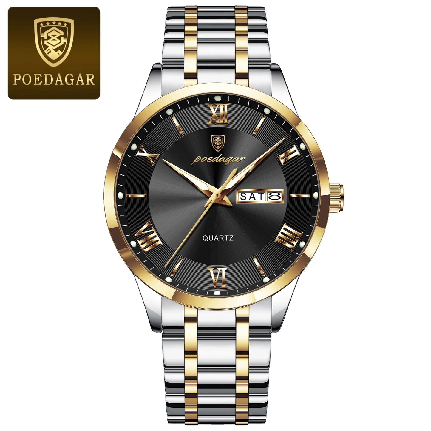 Roman Numeral Full Calendar Watch – Luminous Dial with Date, Week & Hidden Clasp