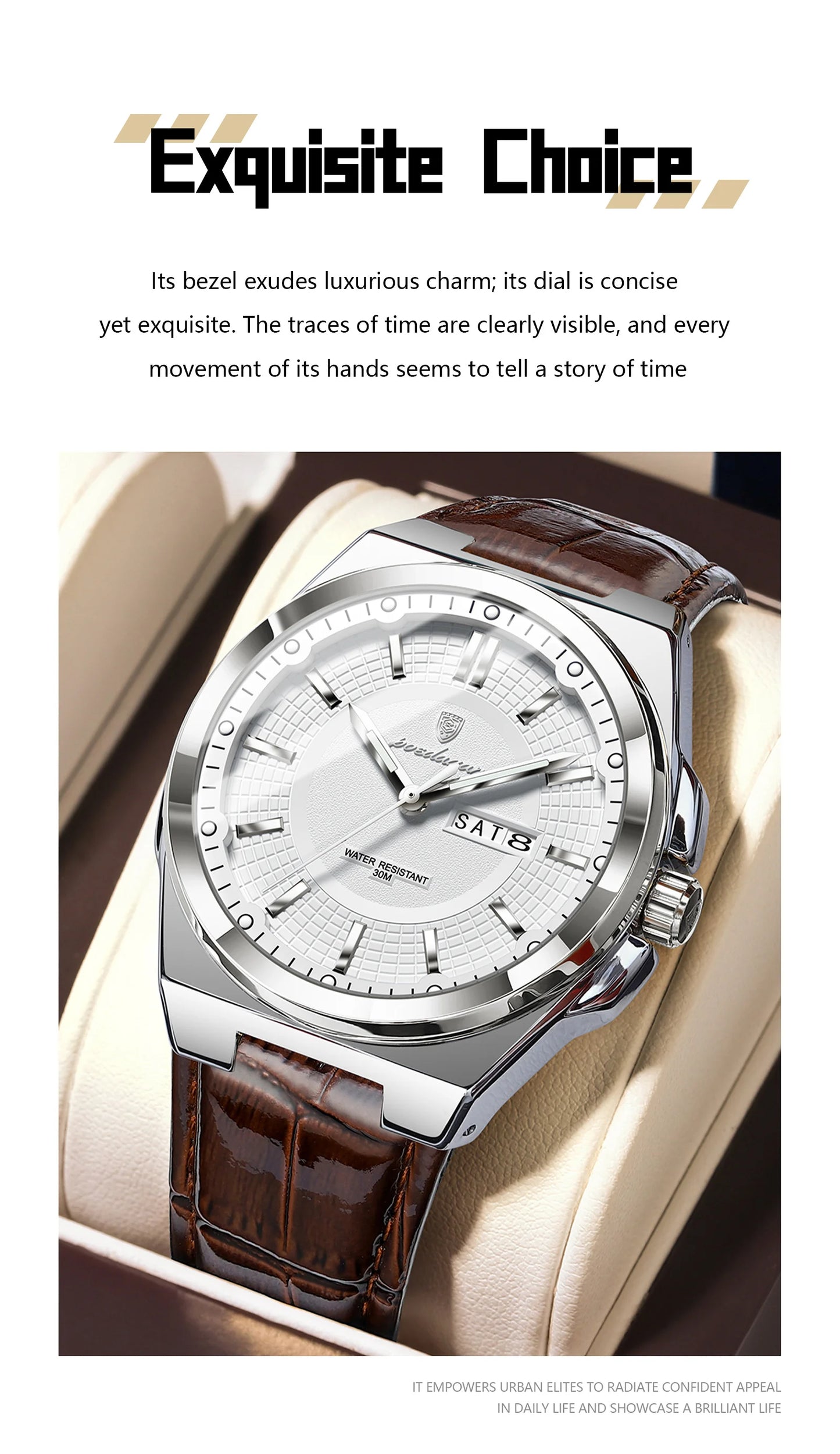Full Calendar Leather Watch – Luminous Dial with Date & Week Display