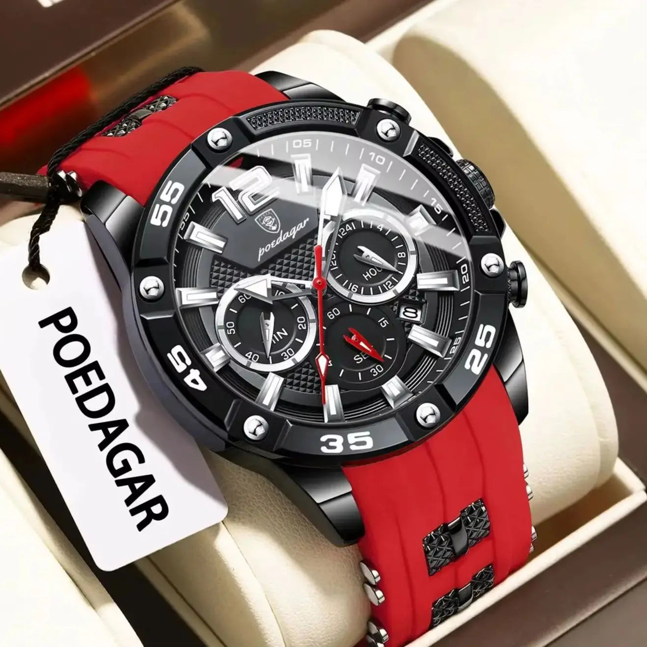 Large Chronograph Sport Watch – Luminous Dial with Silicone Strap & Date