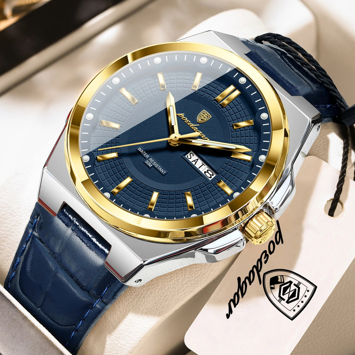 Full Calendar Leather Watch – Luminous Dial with Date & Week Display