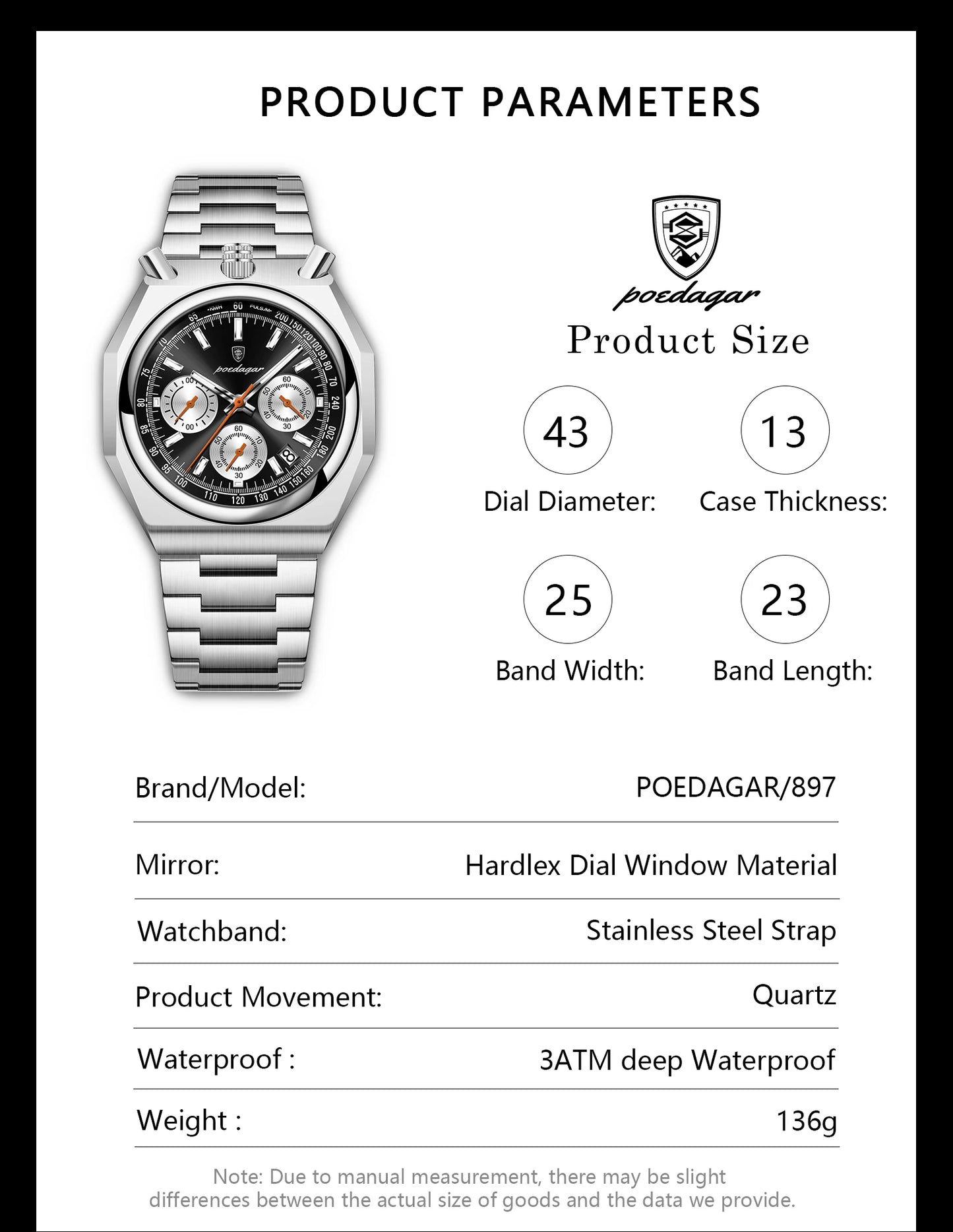 Irregular Chronograph Watch – Bold Numberless Dial with Hidden Clasp Bracelet