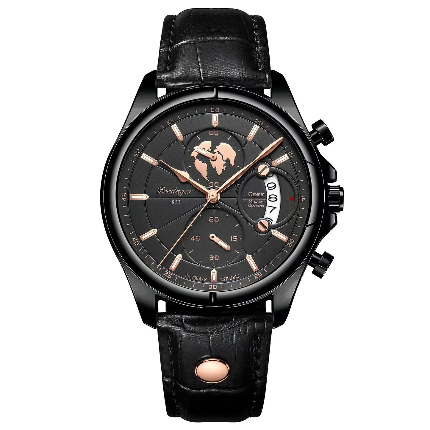 Chronograph Leather Watch – Full Calendar & Luminous Dial