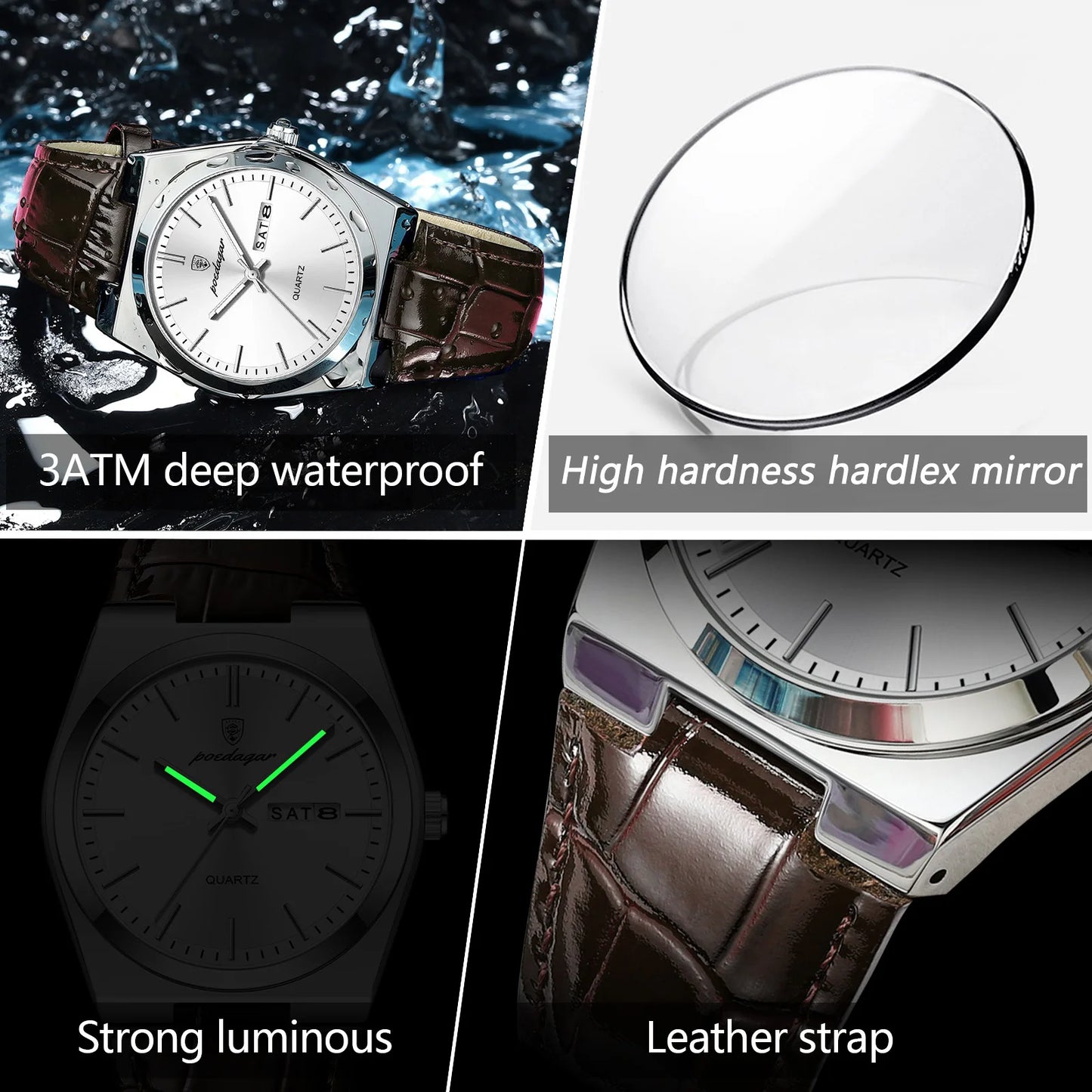 Full Calendar Leather Watch – Luminous Dial with Date, Week & Classic Buckle