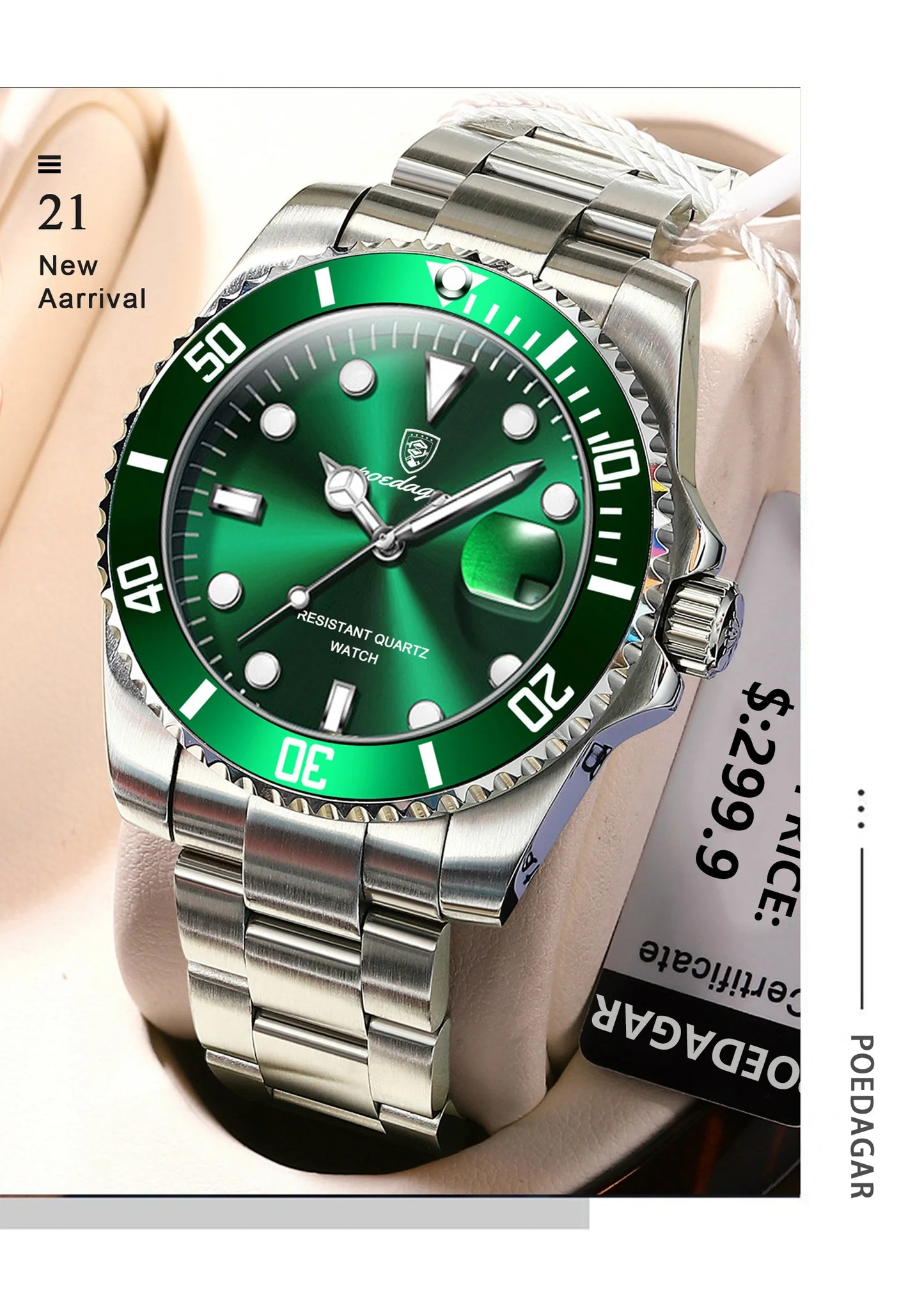 Full Calendar Business Watch – Luminous Dial with Stainless Steel Bracelet