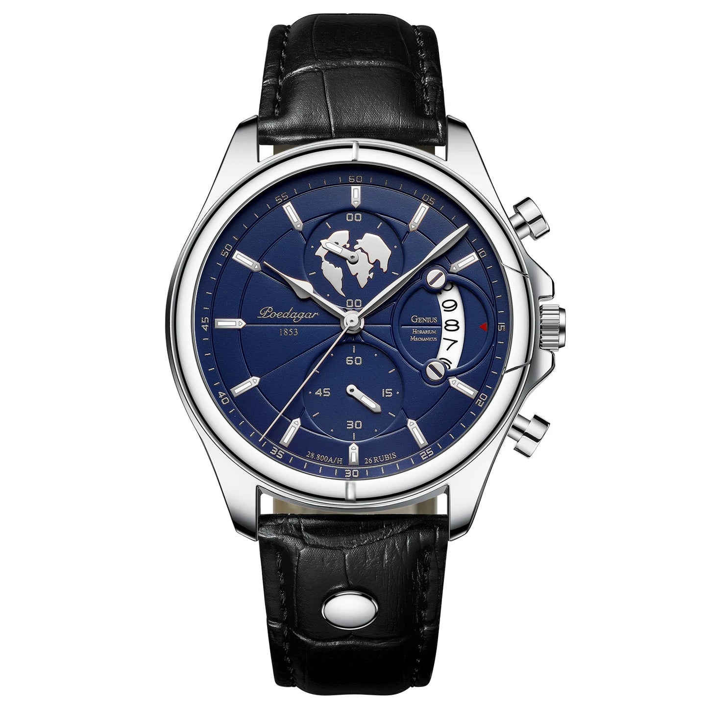 Chronograph Leather Watch – Full Calendar & Luminous Dial