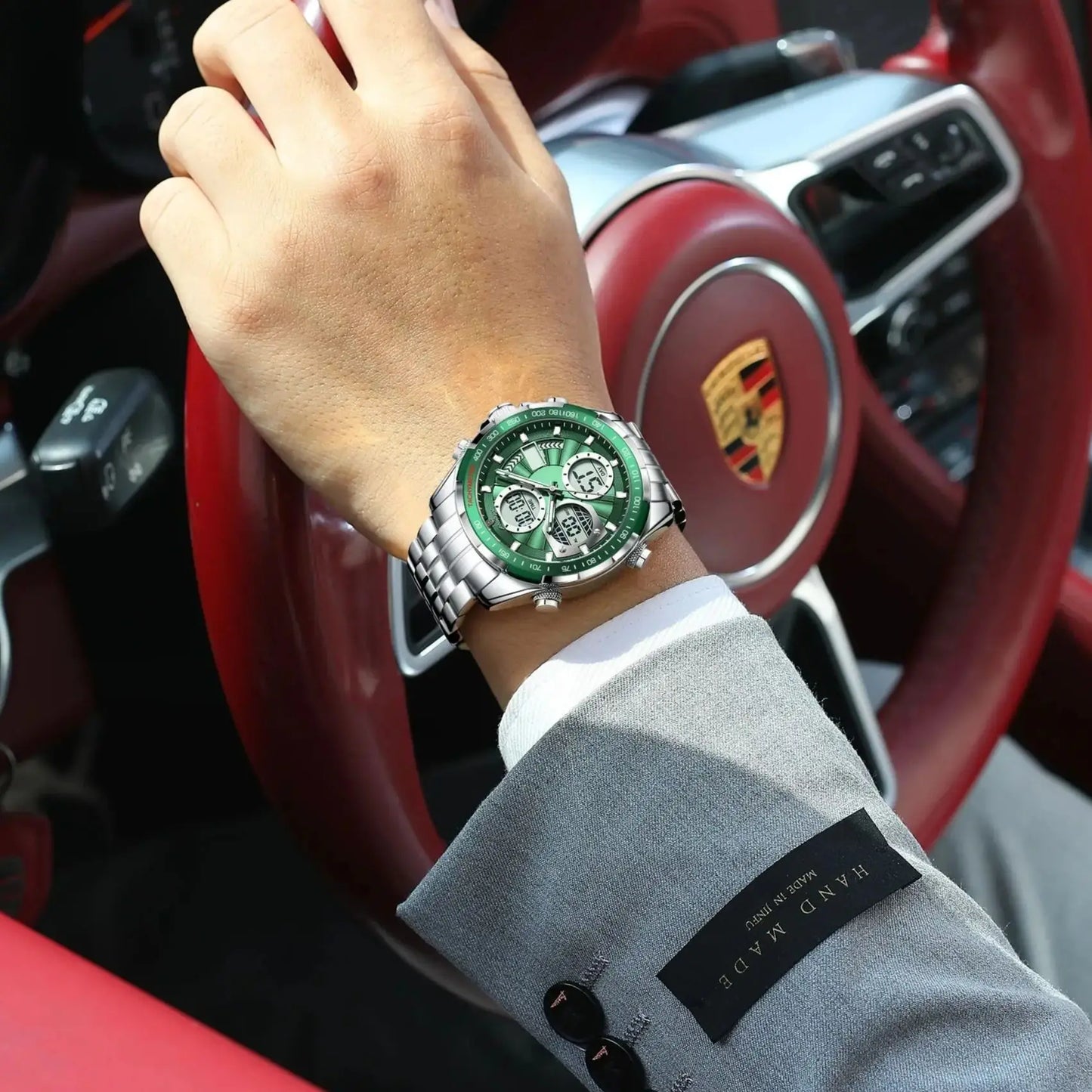 Dual Time Chronograph Watch – Analog-Digital Display with LED & Full Calendar