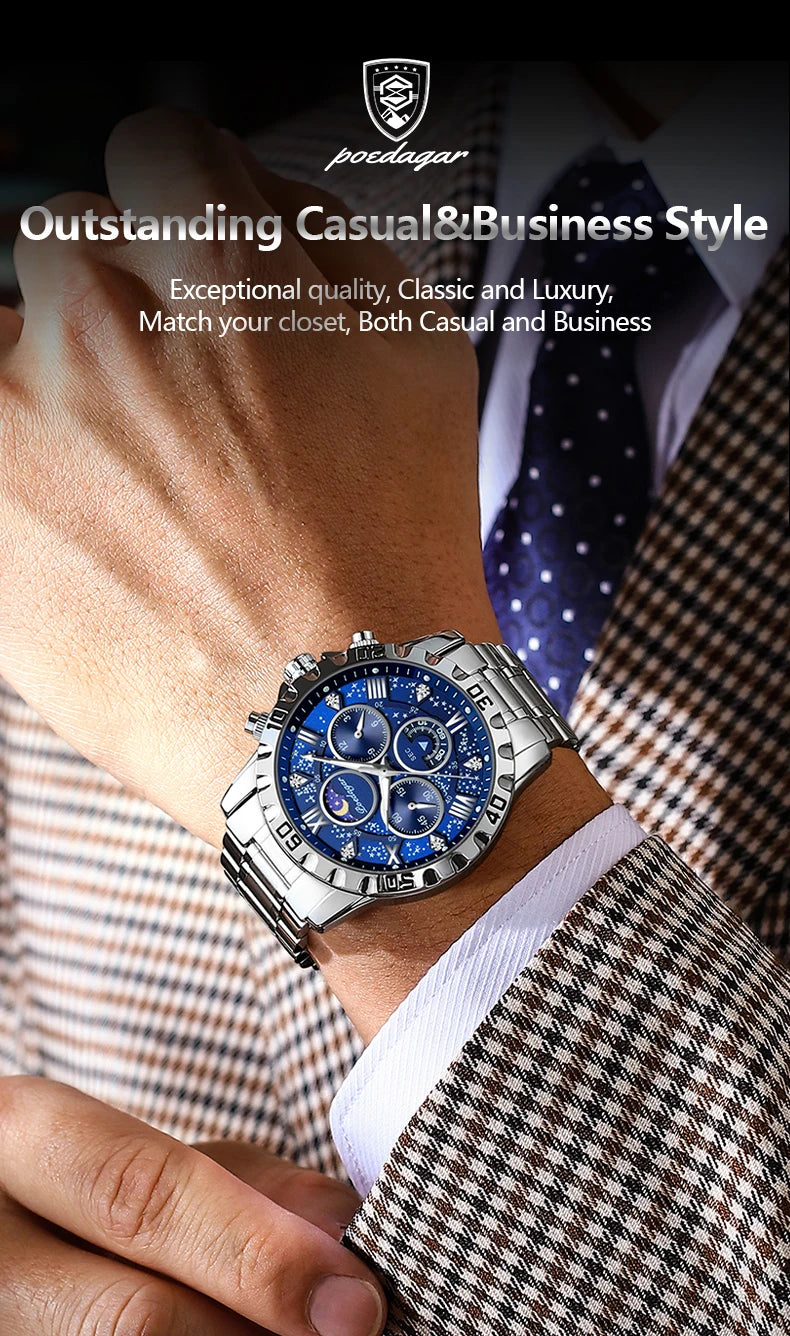 Chronograph Watch with Multiple Time Zone – Roman Numeral Dial & Sapphire Crystal