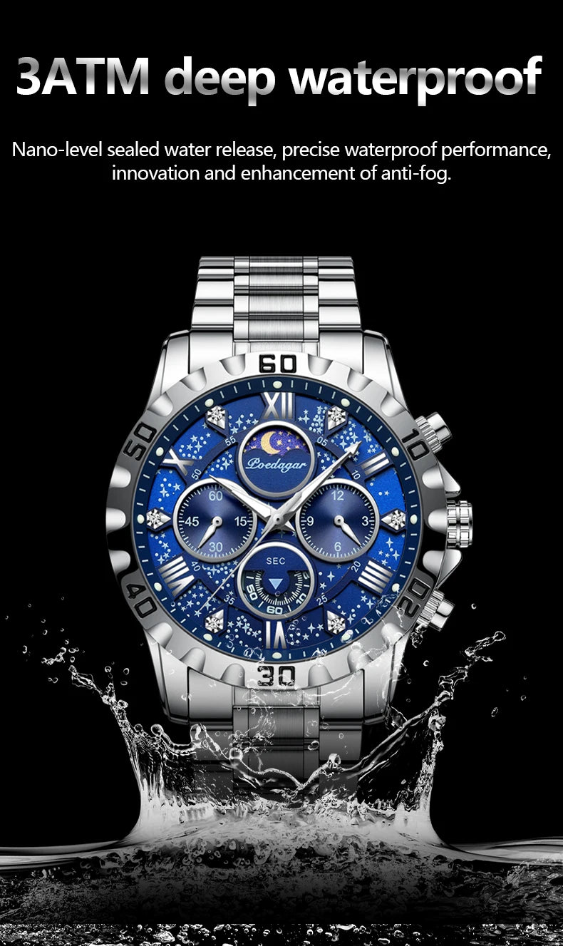 Chronograph Watch with Multiple Time Zone – Roman Numeral Dial & Sapphire Crystal