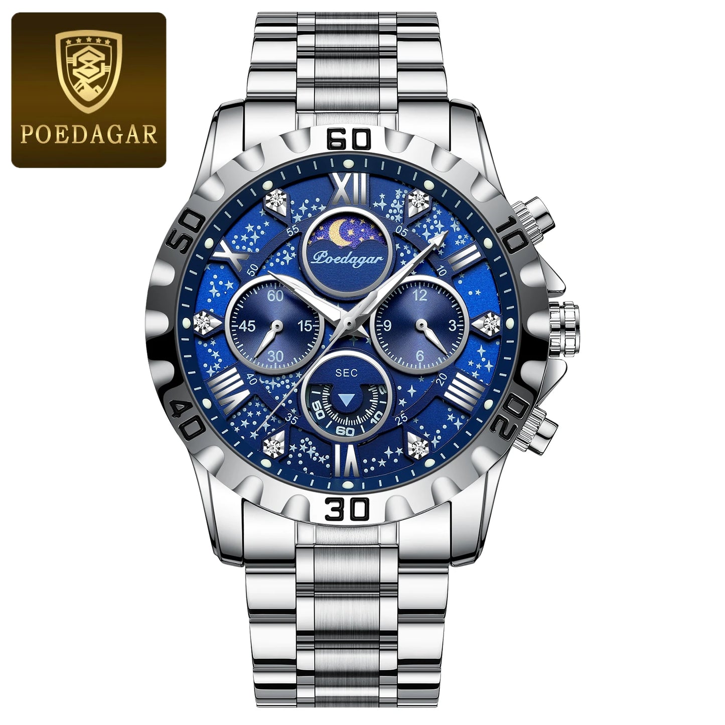 Chronograph Watch with Multiple Time Zone – Roman Numeral Dial & Sapphire Crystal