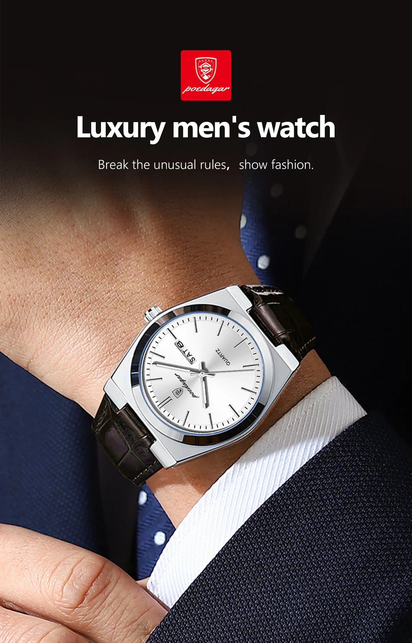 Full Calendar Leather Watch – Luminous Dial with Date, Week & Classic Buckle