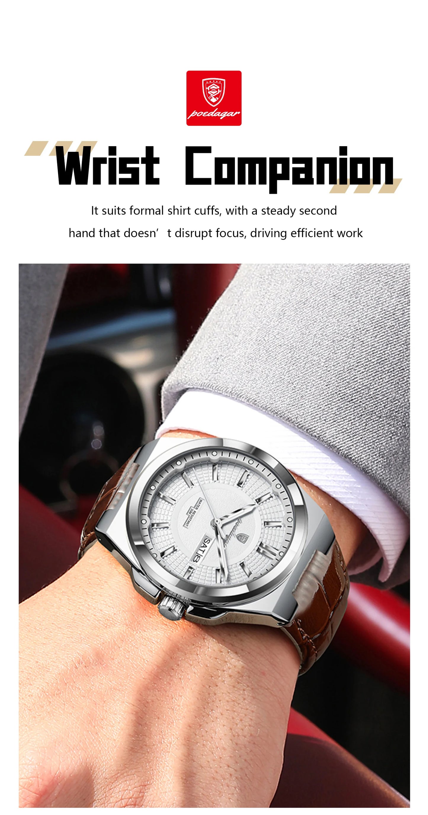 Full Calendar Leather Watch – Luminous Dial with Date & Week Display