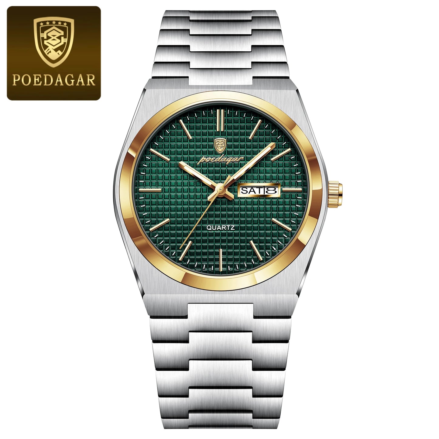 Full Calendar Stainless Steel Watch – Luminous Dial with Hidden Clasp Bracelet