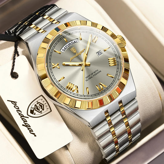 Luxury Business Chronograph – Day, Date, Luminous Dial, Steel Bracelet