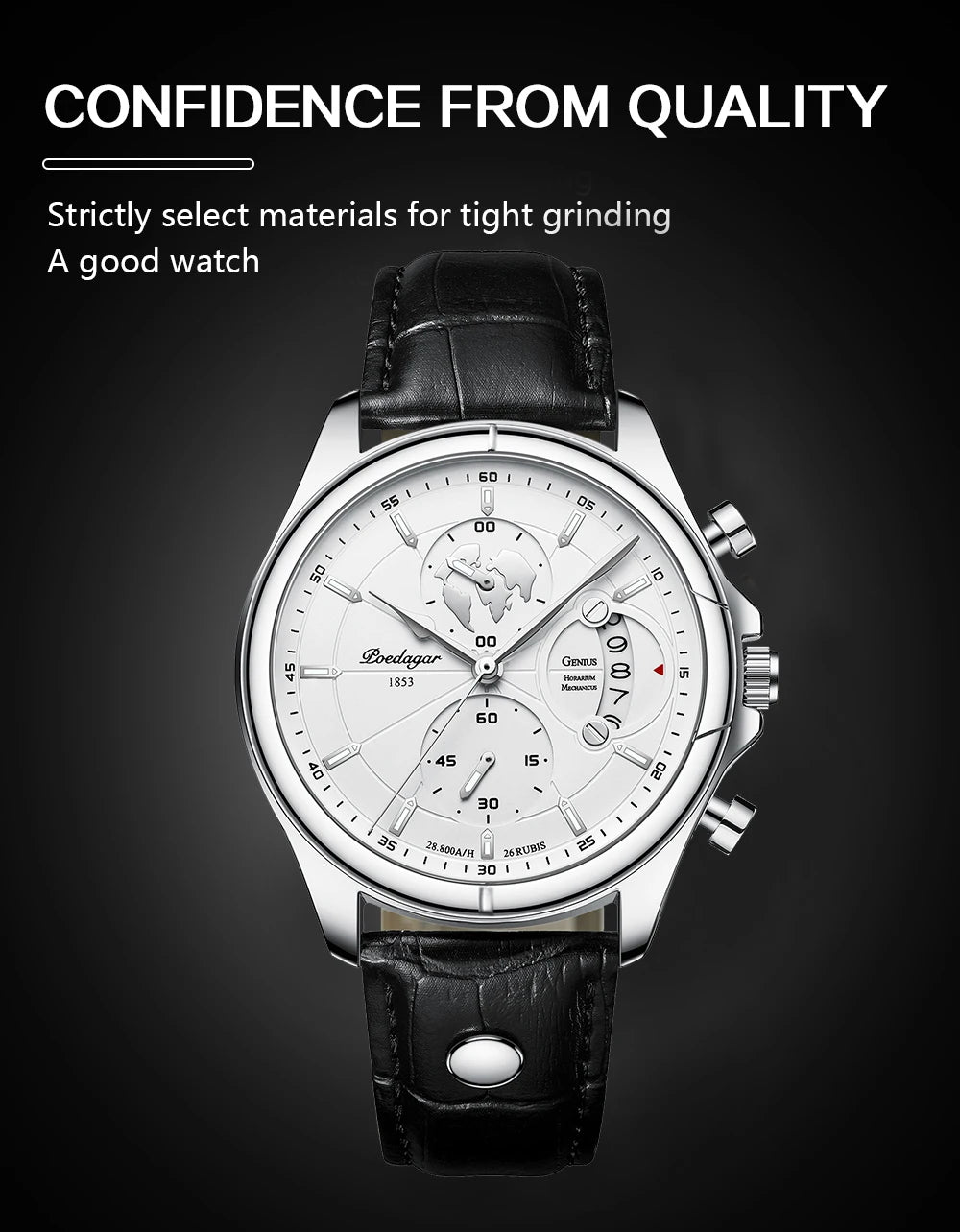Chronograph Leather Watch – Full Calendar & Luminous Dial