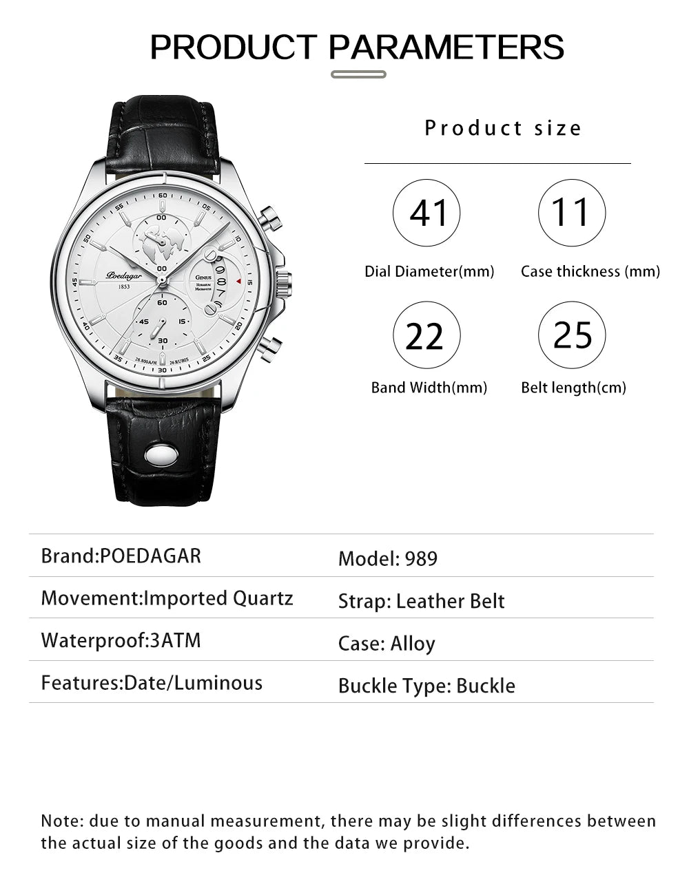 Chronograph Leather Watch – Full Calendar & Luminous Dial