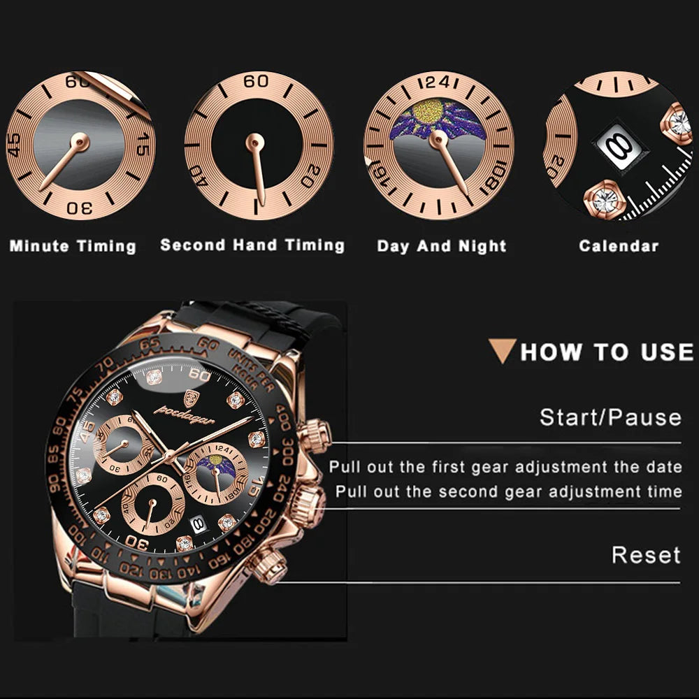 Chronograph Watch with Bamboo Strap – Luminous Dial & Date