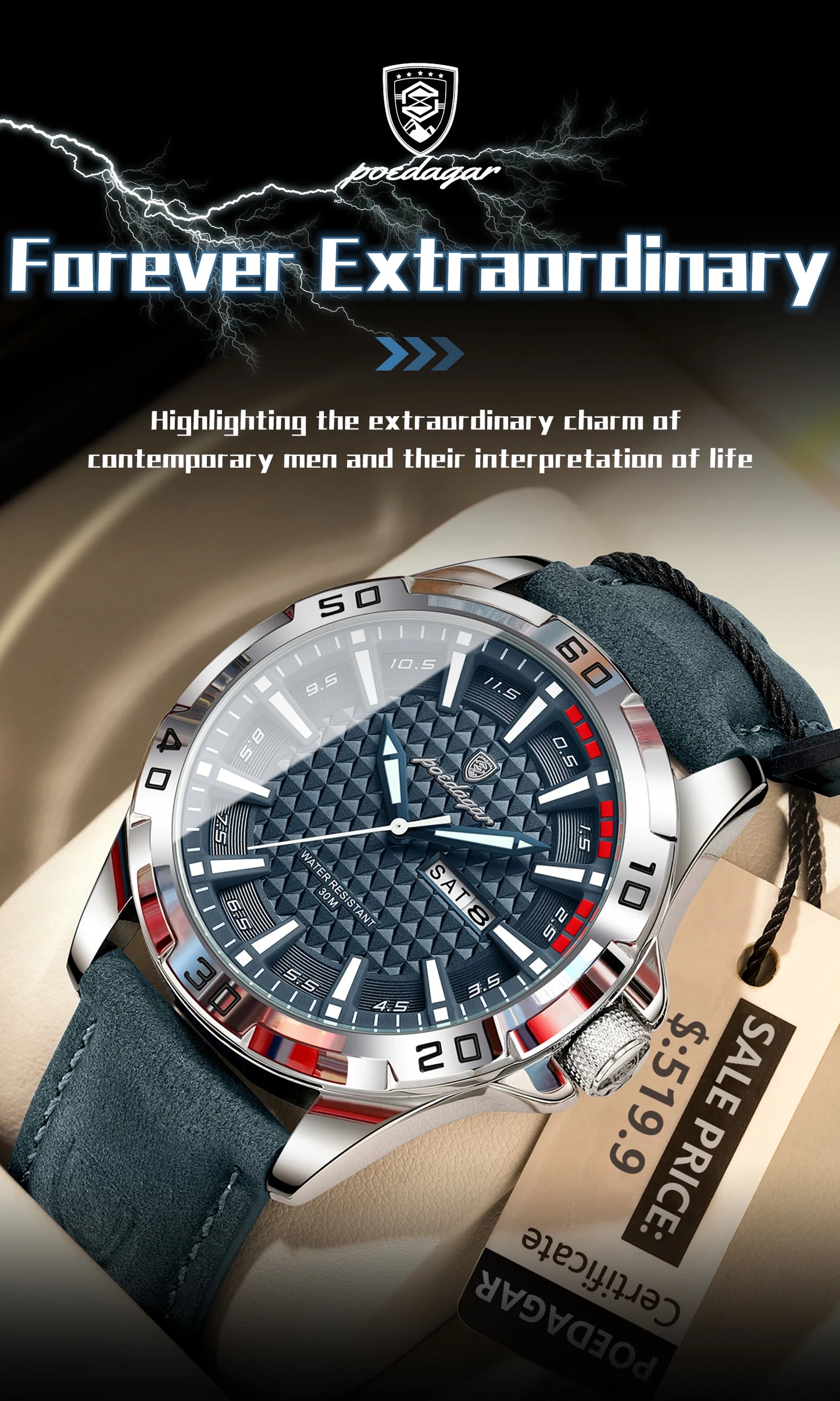 Large Arabic Dial Watch – Full Calendar with Leather Strap