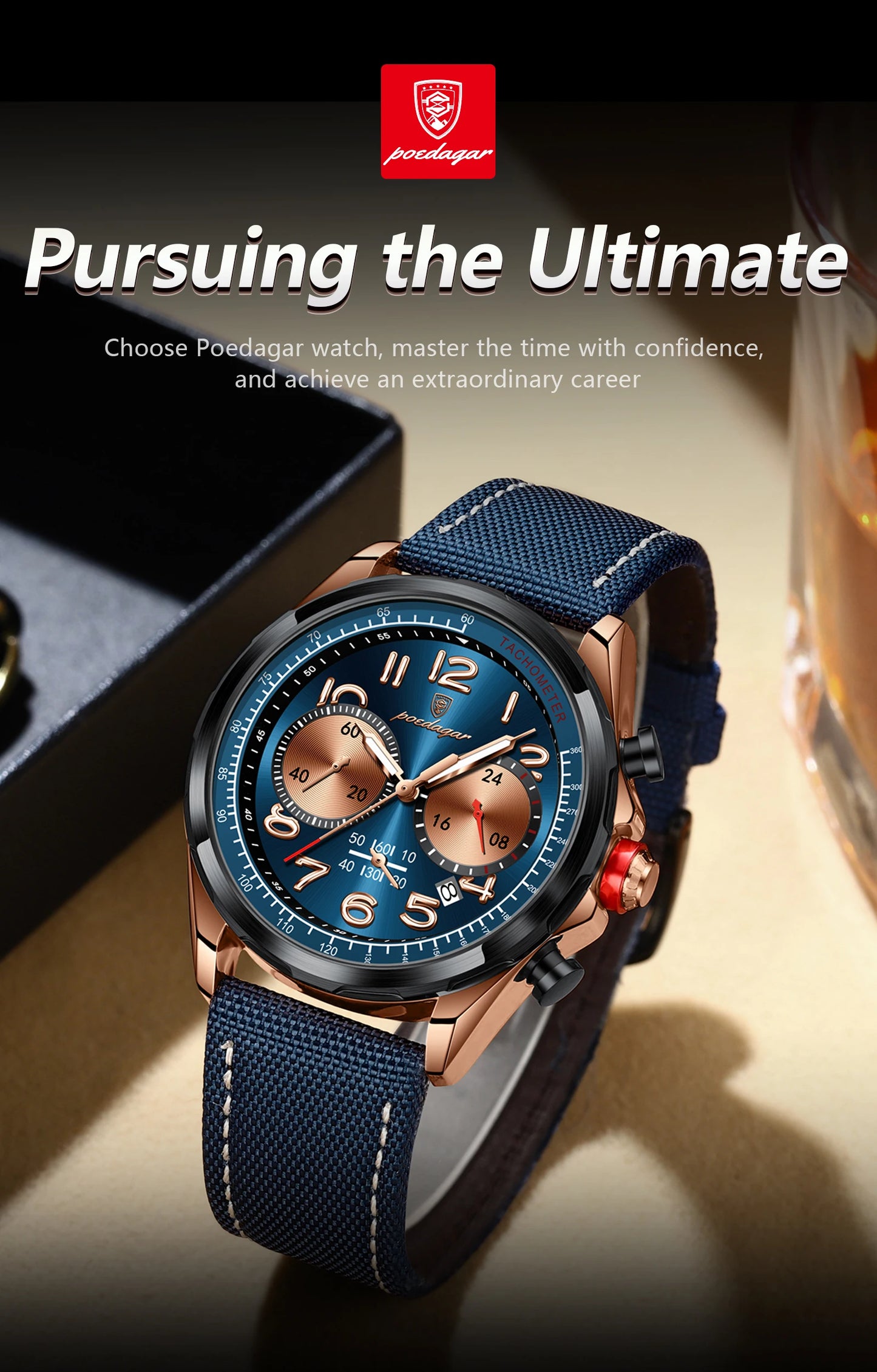Chronograph Watch with Nylon Strap – Complete Calendar & Luminous Arabic Dial