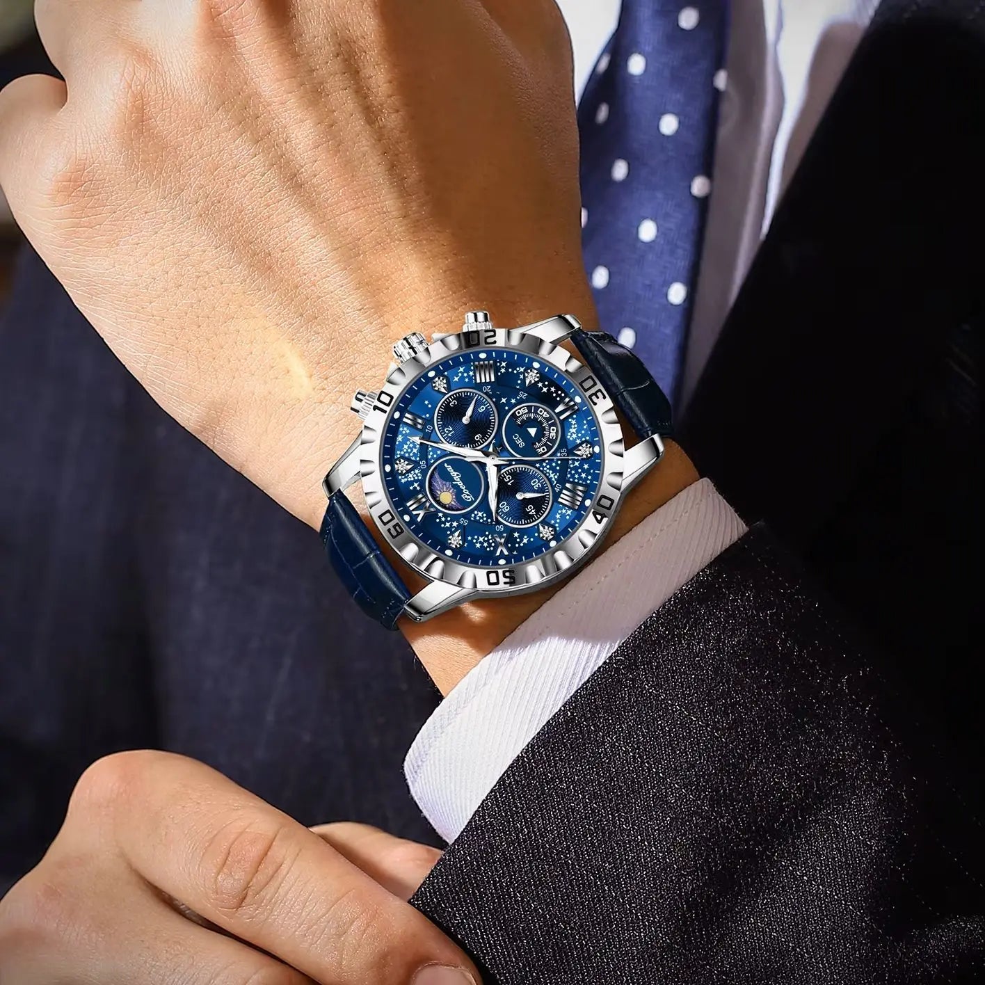Chronograph Watch with Multiple Time Zone – Leather Strap & Sapphire Crystal