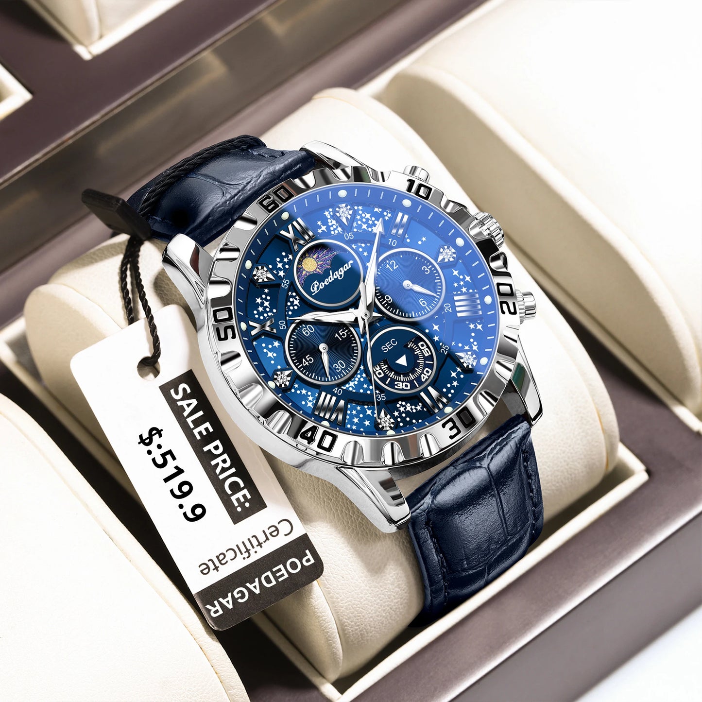 Chronograph Watch with Multiple Time Zone – Leather Strap & Sapphire Crystal