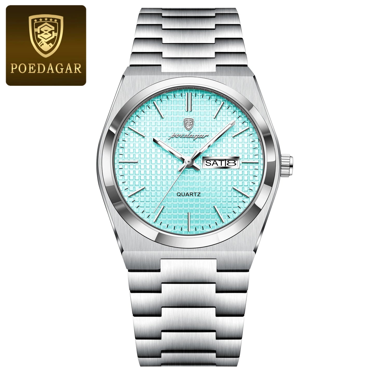 Full Calendar Stainless Steel Watch – Luminous Dial with Hidden Clasp Bracelet