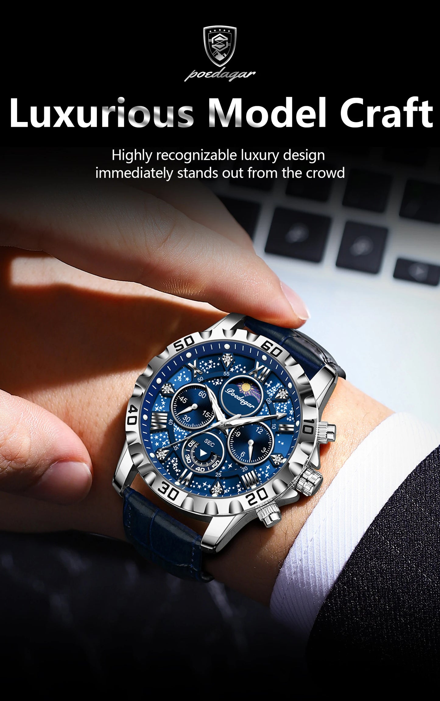 Chronograph Watch with Multiple Time Zone – Leather Strap & Sapphire Crystal