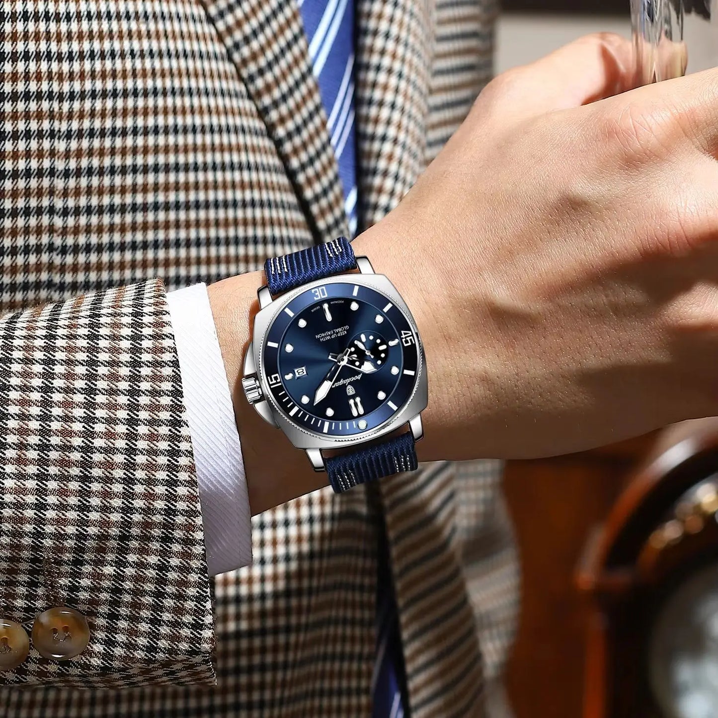 Nylon Strap Business Watch – Luminous Dial with Date & Hidden Clasp